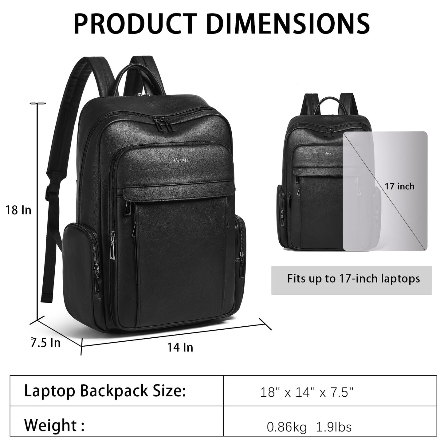 Shrrie Leather Laptop Backpack for Women with 17 inch Vegan Leather Computer Backpack Purse for Travel College Work