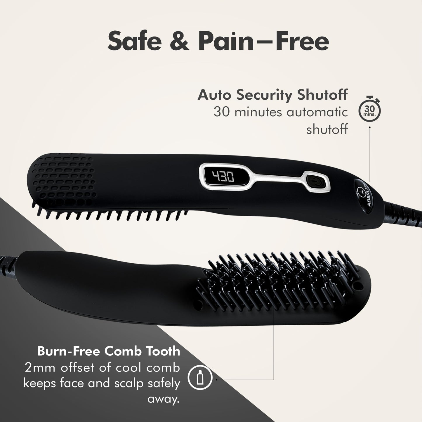 Aberlite Beard Straightener for Men (2019) Beard Straightening Heat Brush Comb Ionic - Electric Dual Voltage (100V-240V) - For Home & Travel