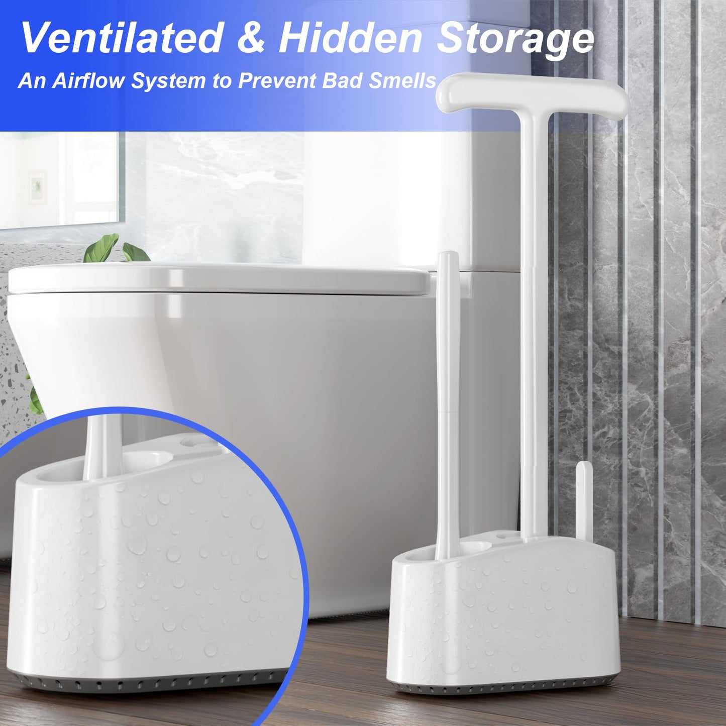 3 in 1 Toilet Brush and Plunger Set，Extended Handle Plunger,Heavy Duty Toilet Bowl Brush and Holder Hidden Toilet Plunger and Brush Set,Bathroom Cleaning Supplies (White)