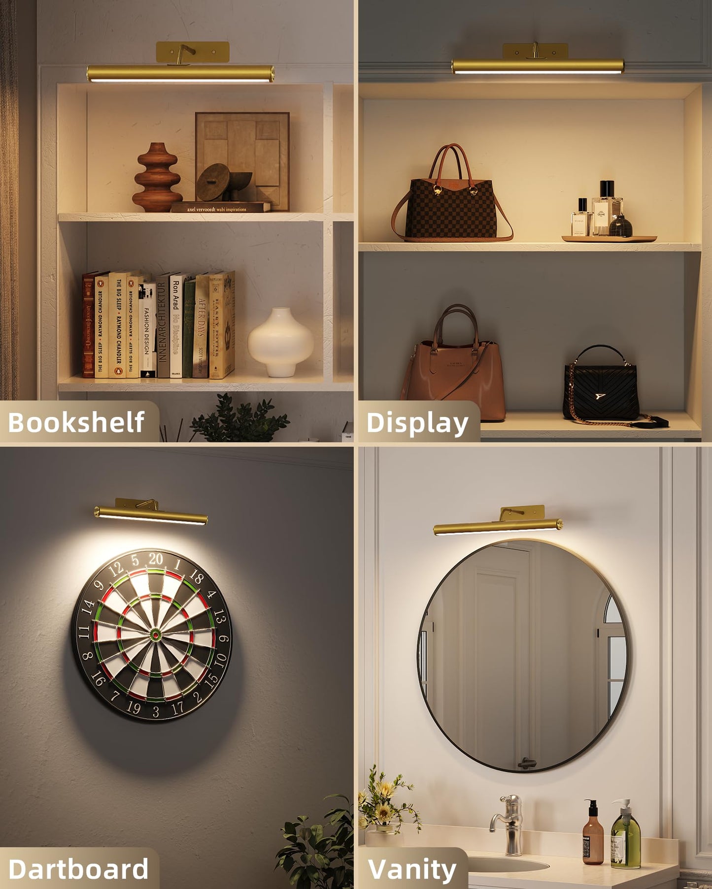 EZVALO 16" Picture Lights for Wall, 6000mAh Rechargeable Art Light with Remote, 3 CCT & Dimmable, Battery Operated Gallery Light Wireless, Frame Painting Light for Poster, Artwork (Gold,1 Pack)