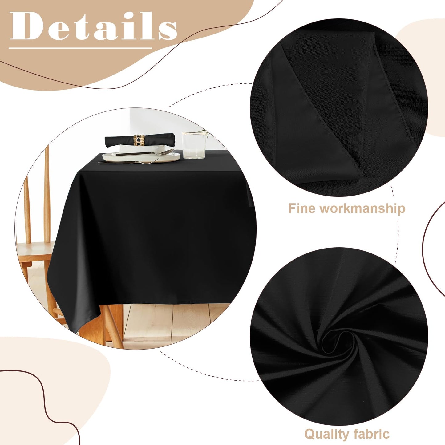 Fayavoo 8 Pack Black Table Cloth 58 x 102 Inch Rectangle Table Cover Stain and Wrinkle Resistant Washable Polyester Table Cloth for Decorative Table Cover for Dining Table, Buffet Parties and Camping