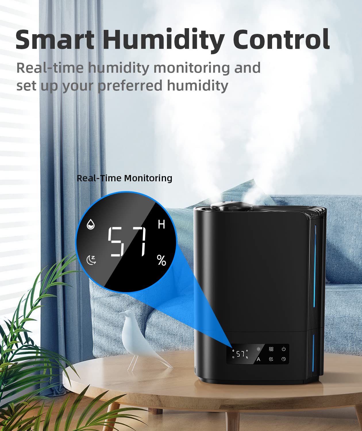 BREEZOME 6L Humidifiers for Bedroom Large Room, Ultrasonic Top Fill Cool Mist Humidifiers & Essential Oil Diffuser for Baby, Nursery, Plants, Last up to 60 Hours, Smart Humidistat Control, Quiet