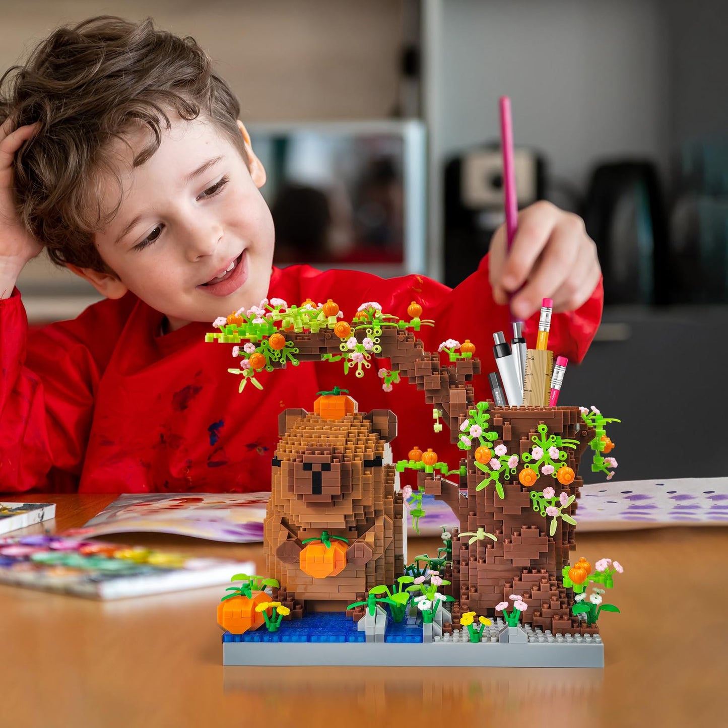Capybara Set Toy Micro Mini Building Block Pen Holder&Desk Organizer Cute Animals Building Bricks Kit(1880Pcs) Arts&Crafts for Capybara Lovers for Kids Age 8+ for Adult