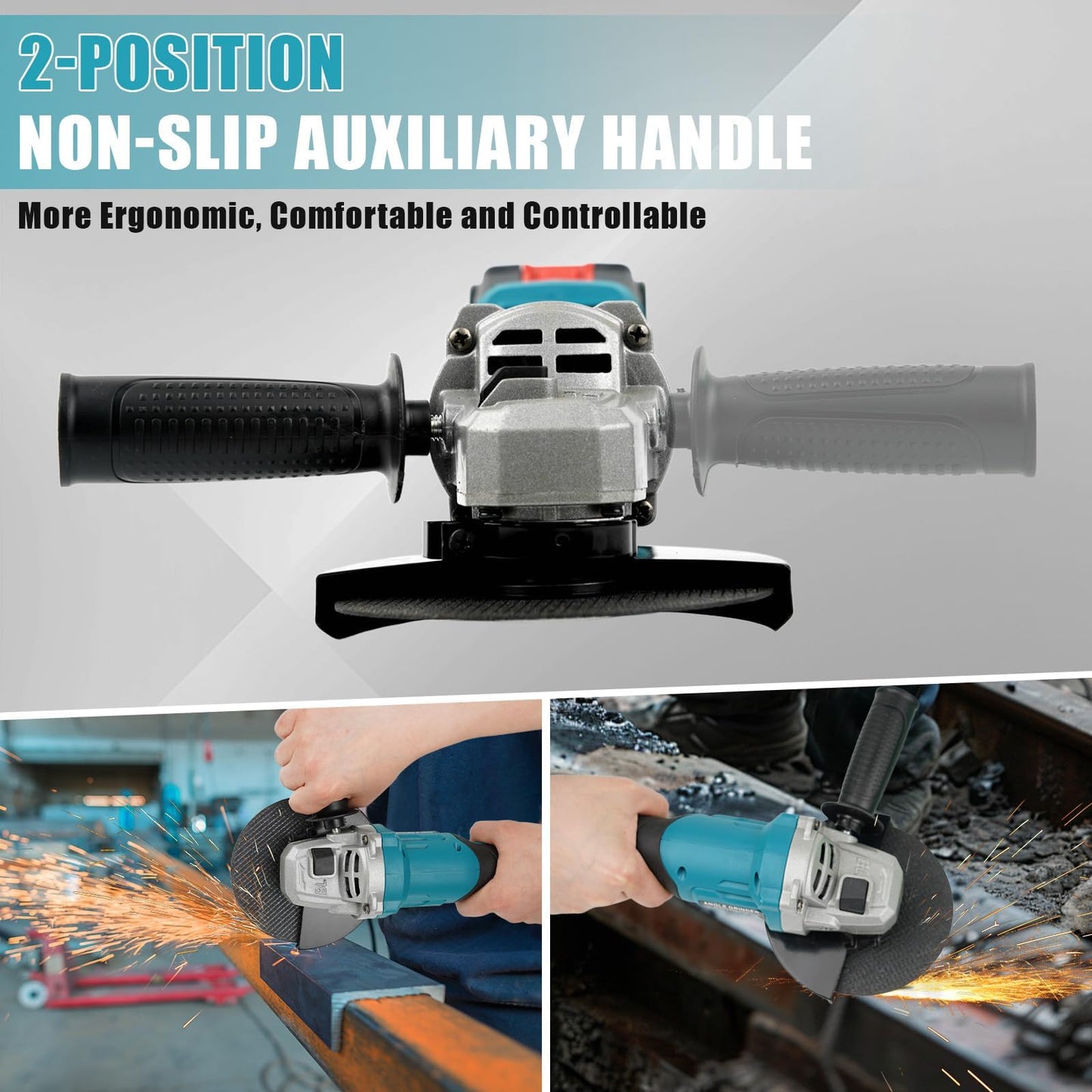 Noliven 21V Cordless Angle Grinder, 7000RPM Brushless Metal Grinder with 2×4.0Ah Batteries, 4-1/2" Grinding Wheel, Cutting Wheel, Brushless Grinder Kit with Carrying Case