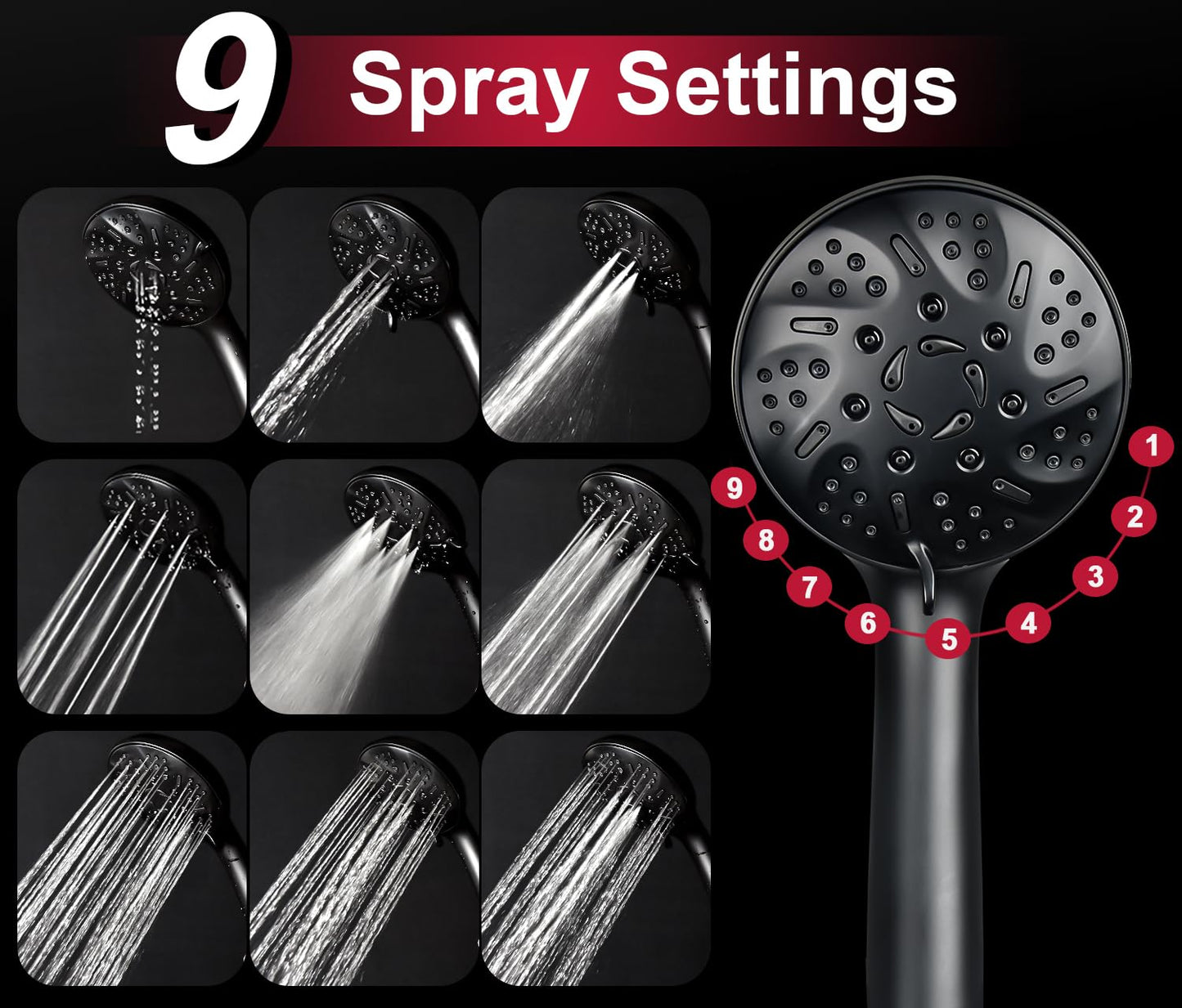 Shower Head, Shower Heads with Hand Held Spray, 2 in 1 High Pressure Shower Head & Rain Shower Head, 9 Spray Modes Anti-Leak Shower Head with Hose, Height/Angle Adjustable, cUPC Certification Approved