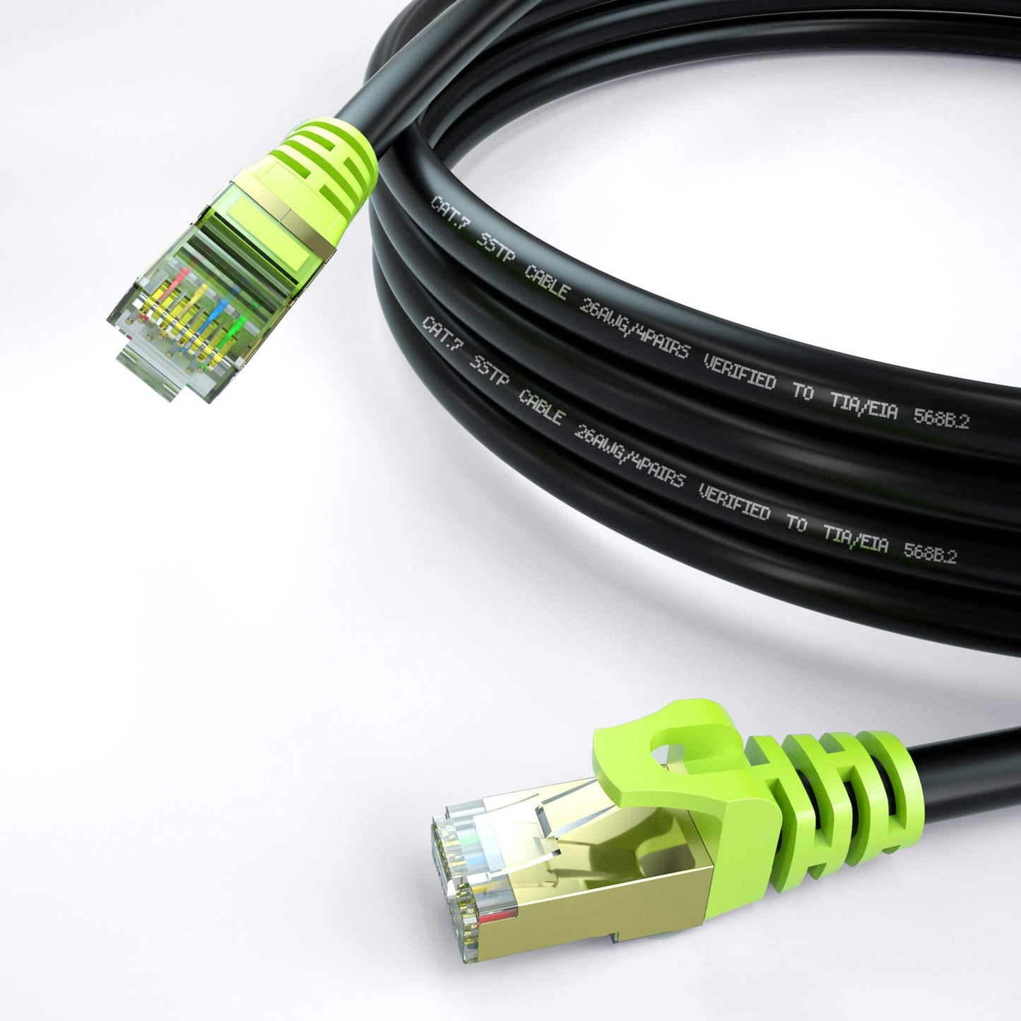Outdoor Cat 7 Ethernet Cable 300ft, 26AWG Heavy-Duty Cat7 Networking Cord Patch Cable RJ45 Transmission Speed 10GbpsTransmission Bandwidth 600Mhz LAN Wire Cable SFTP Waterproof Direct Burial