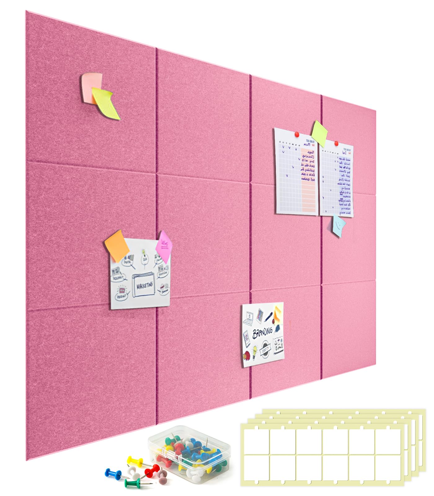 Large Cork Board for Walls - 12 Packs Bulletin Board,48"x36" Cork Board Felt Wall Tiles for Home, School & Office Decor Pin Board,Cork Felt Board DIY Vision Board -Pink