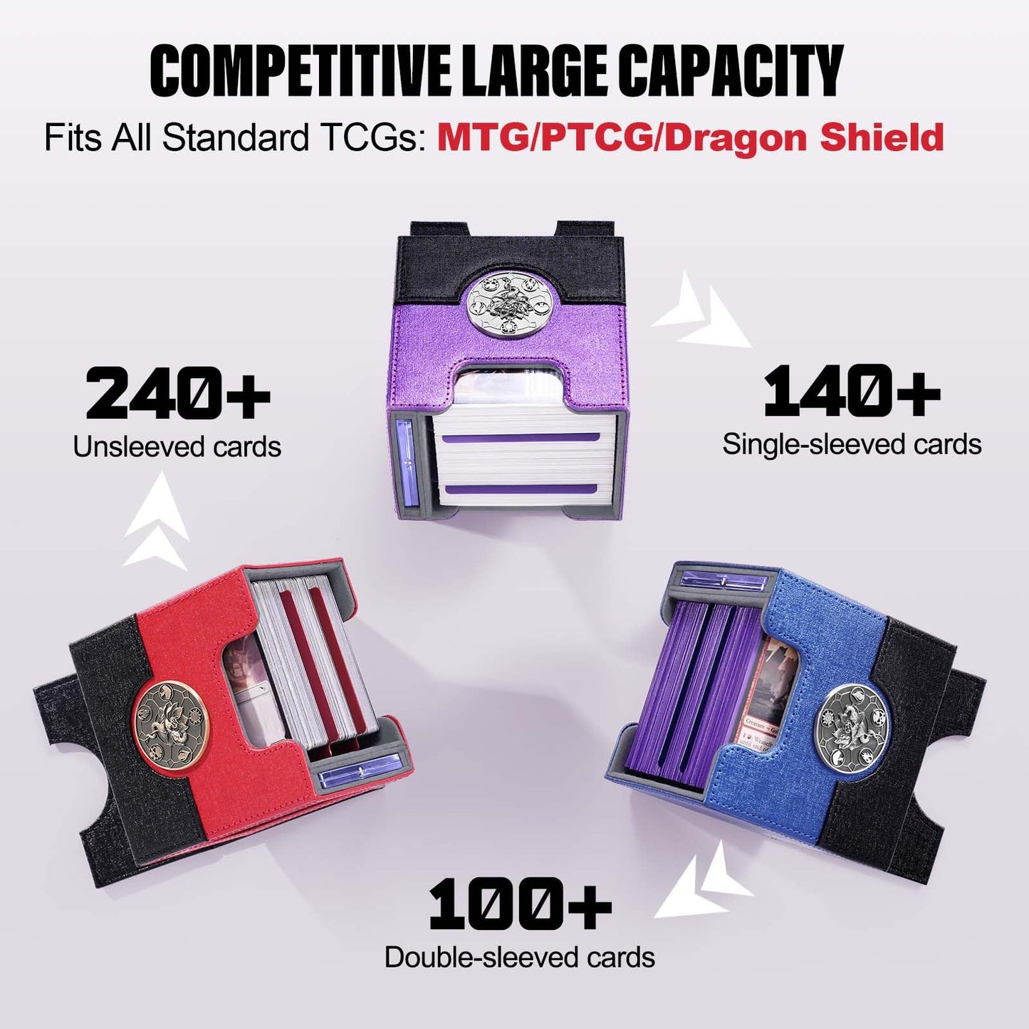 Kabinka Commander Deck Box for MTG with Metal Emblem, Card Deck Box with Dice Tray, Holds 100 Double-Sleeved Cards for TCG/PTCG, Cards Storage Case, 35PT Magnetic Card Holder (Black& Red, Lotus)