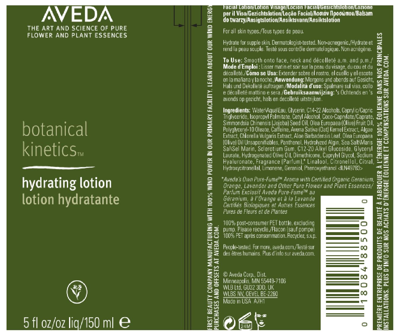 Aveda Botanical Kinetics Hydrating Lotion | Daily Facial Moisturizer for All Skin Types | with Coconut, Jojoba, Caffeine, Aloe, 150ml