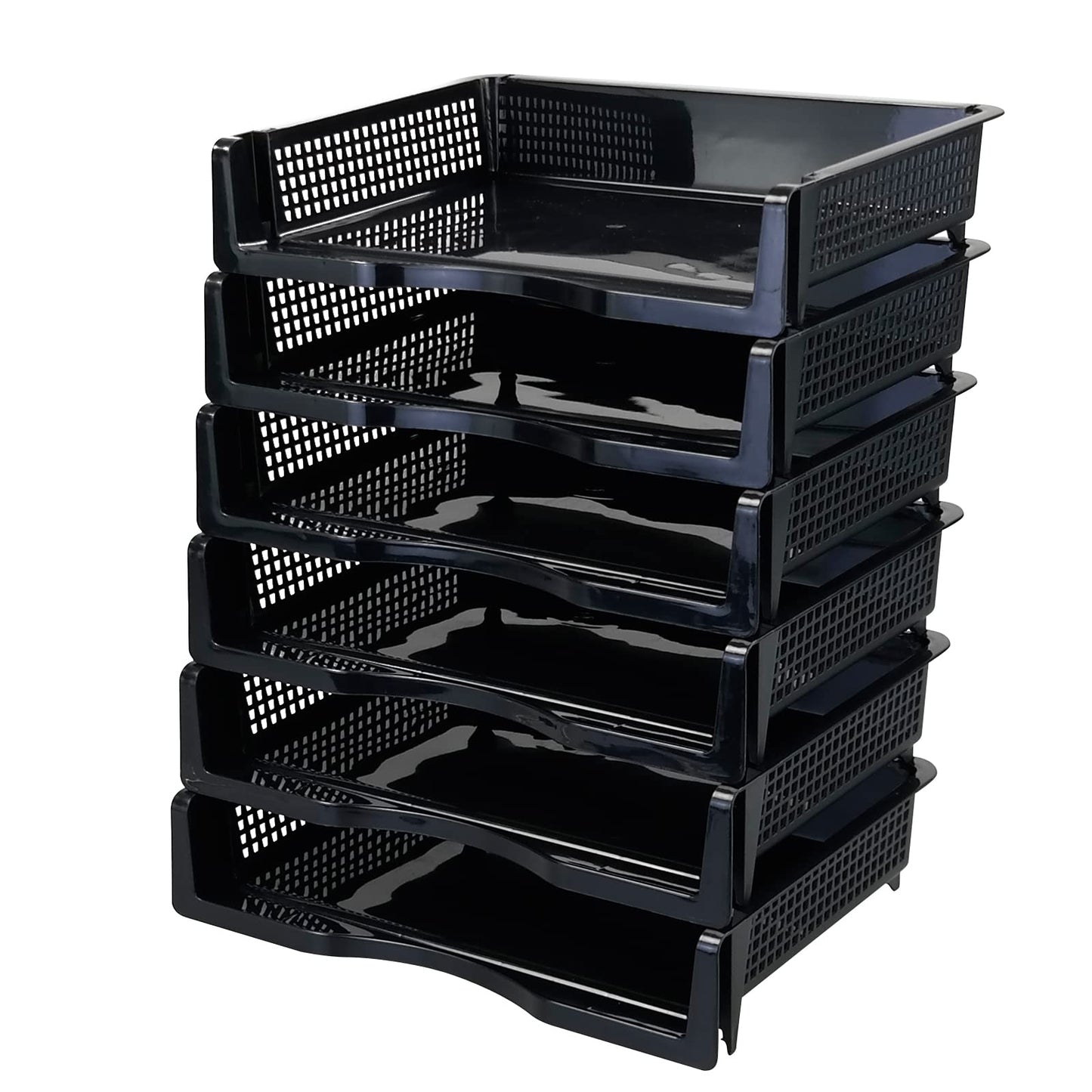 Minekkyes Stackable Office Tray, 6 Tier Document Letter Tray Organizer, Black Stacking Tray