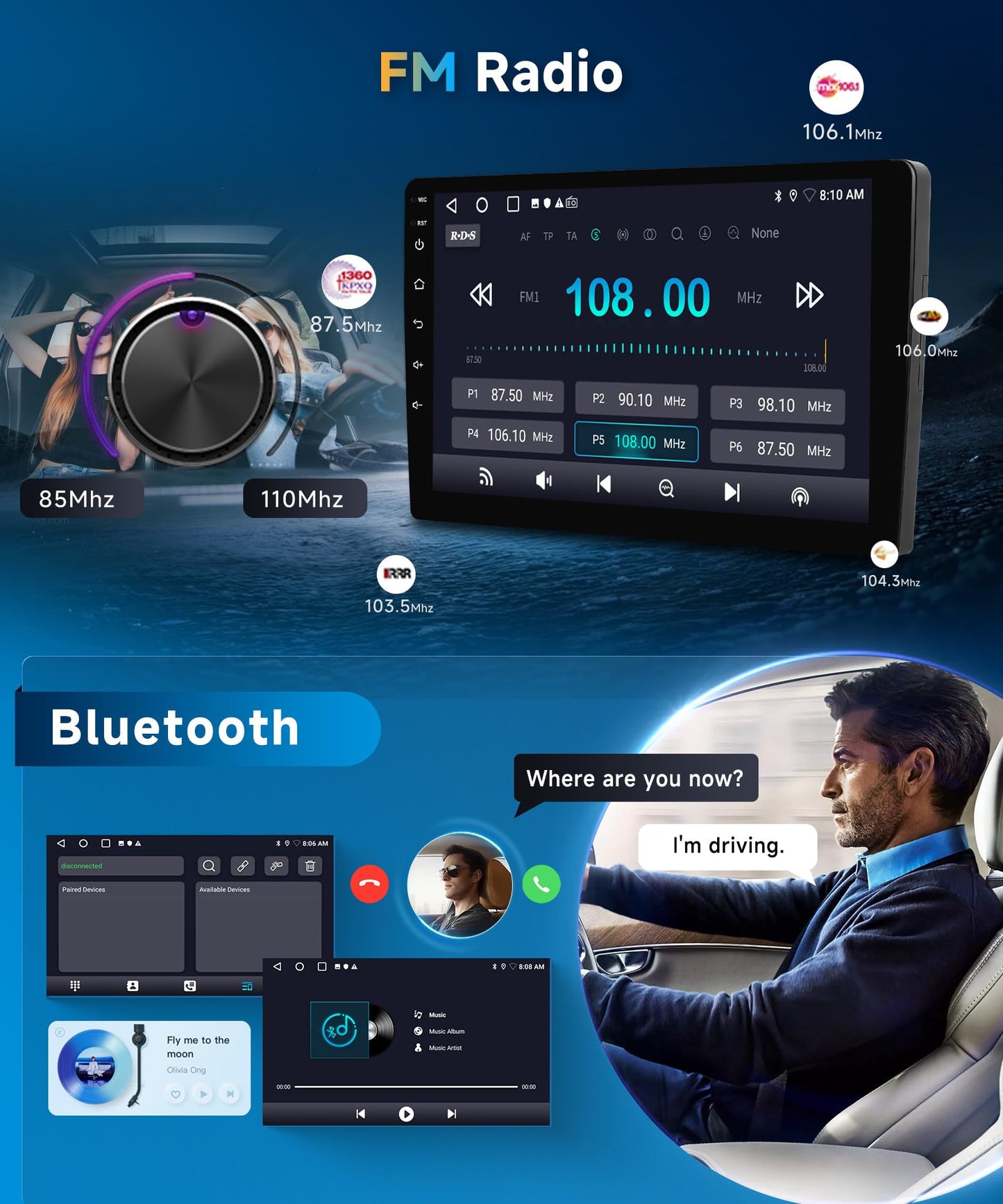 2+64G for Toyota Camry 2006-2011 Car Radio with Wireless Carplay/Android Auto,Android Car Stereo 9 Inch Touch Screen GPS,26UI,WiFi,Bluetooth,FM/RDS,EQ,Mirror Link,SWC+ Backup Camera&Mic