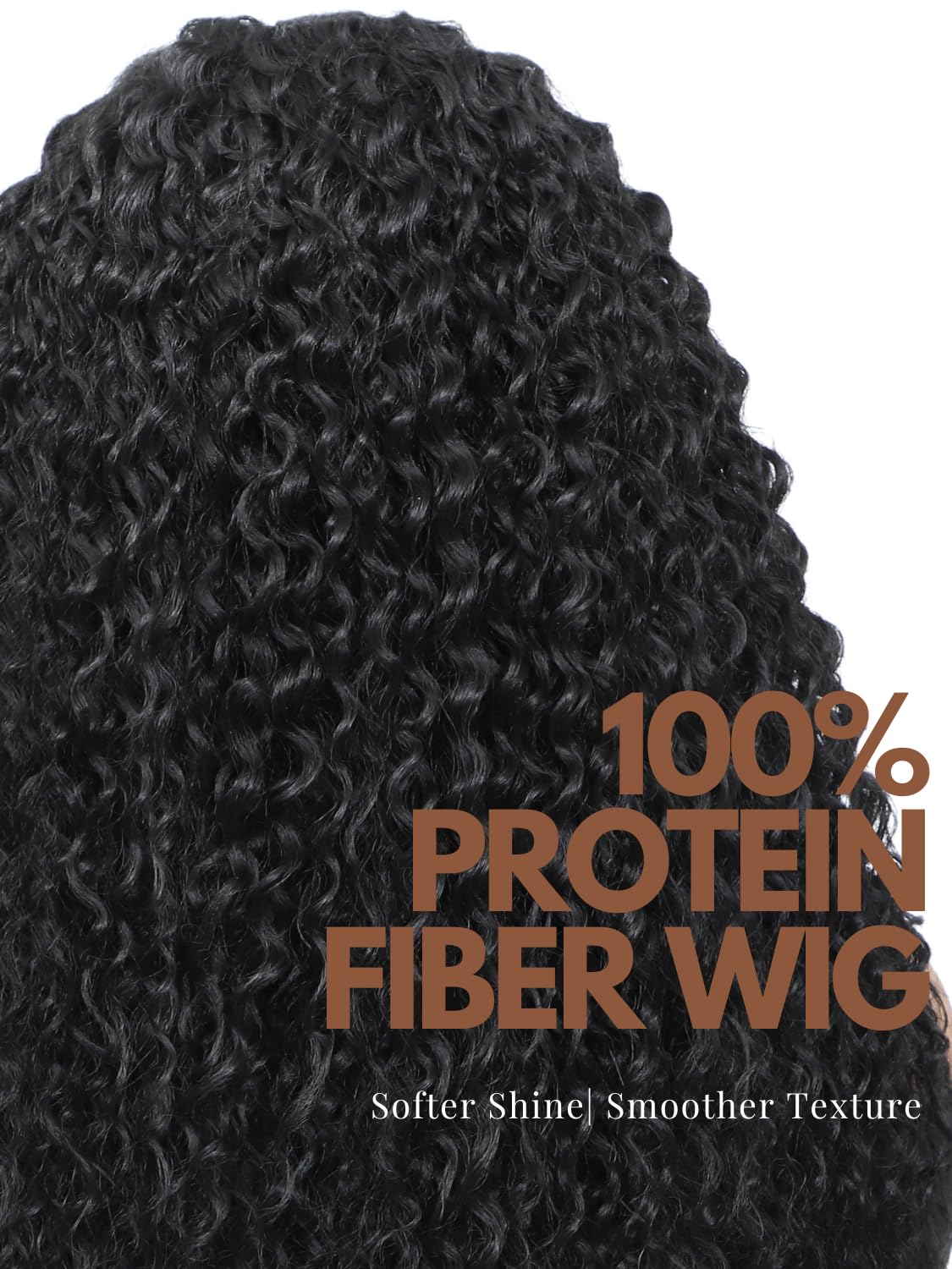 YKHJH Curly Synthetic Wig Protein Fiber Like Human Hair 26 Inches Natural Black Kinky Curly Synthetic Lace Front Wig Water Wave Lace Wigs (Black)