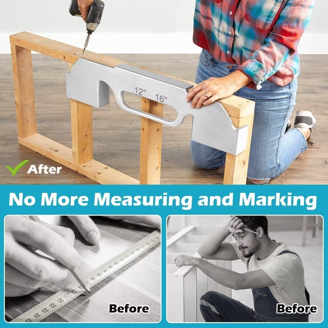 3 in 1 Framing Tools, 12"/14"/16" On-Center Stud Layout Tool, 100% Cast Aluminum, Premium Wall Stud,Precision Measurement Jig Tool for Framing Wall