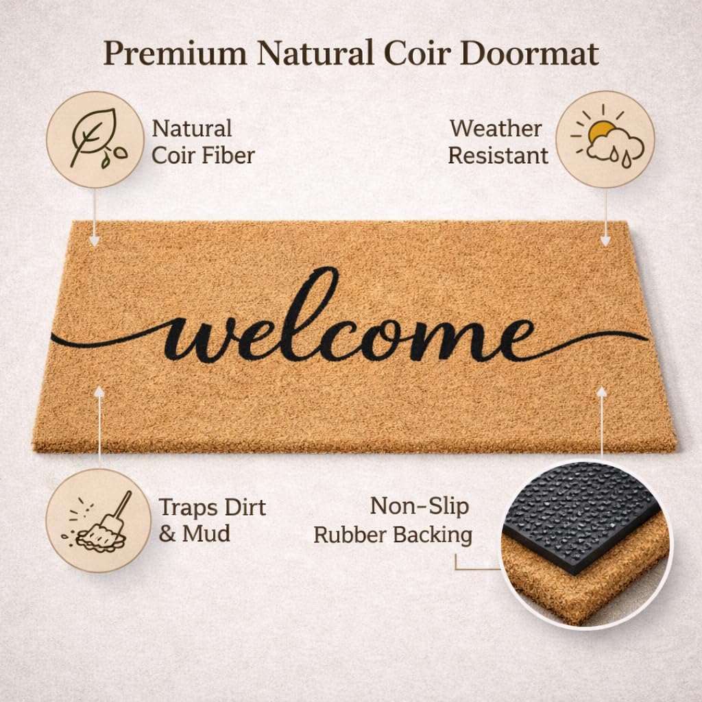 Casafoyer Door Mat 30” x 17” – Front Door Mat, Doormat Outdoor Entrance with Natural Coir Fiber, Non-Slip Backing, Weather-Resistant for Indoor & Outdoor Use Welcome Mat, Valentines Day Doormat