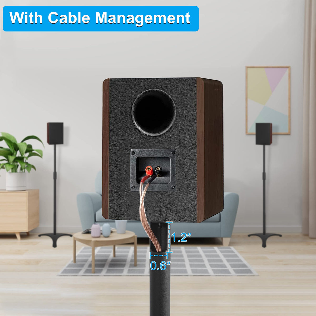 AKOZLIN Universal Speaker Stands Set of 2 Height Adjustable 34"-50" with Cable Management for Home Theater Surround Sound Satellite Speakers& Bookshelf Speakers,Black