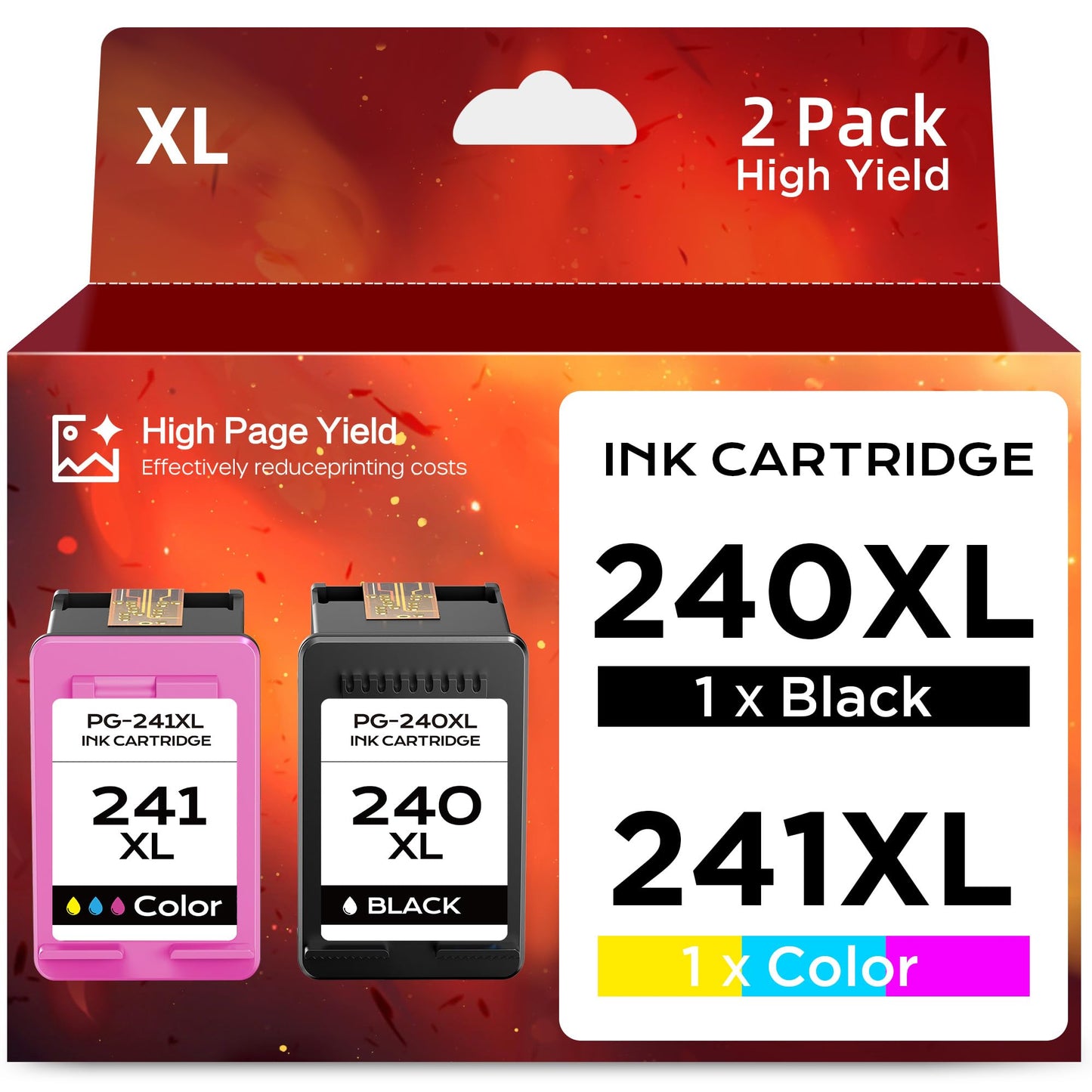 240XL 241XL Remanufactured Ink Cartridge Replacement for Canon 240 241 XL PG240 CL241 Combo Pack for PIXMA MG3620 MG3600 TS5120 TS5100 MG3220 MG3520 MG2120 MX472 Printer (2 Pack, 1 Black, 1 Tri-Color)