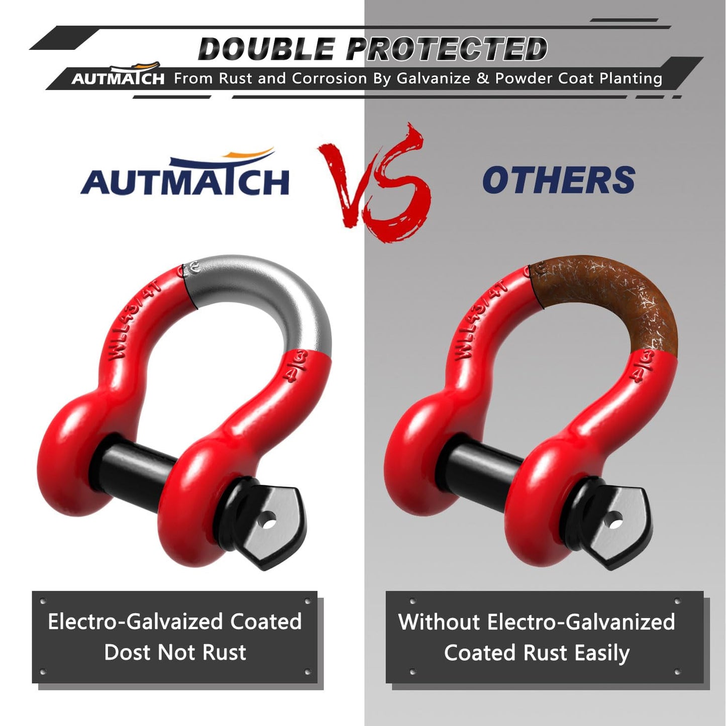 AUTMATCH D Ring Shackle 3/4" Shackles (2 Pack) 41,887Ibs Break Strength, Clevis Shackles with 7/8" Screw Pin and Shackle Isolator Washers Kit for Tow Strap Winch Off Road Vehicle Recovery, Red & Black
