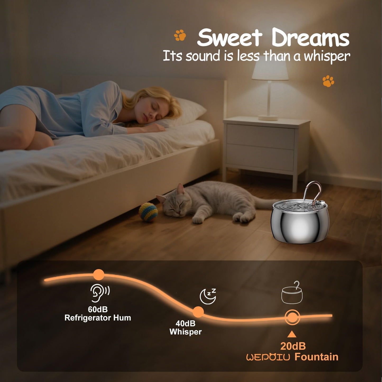 Cat Water Fountain Stainless Steel: 2.5L/84oz Water Fountain Indoor Cat - Gooseneck Pet Water Fountain - Quiet Automatic Pet Water Dispenser - Kitty Spout Water Fountain - WEPOIU