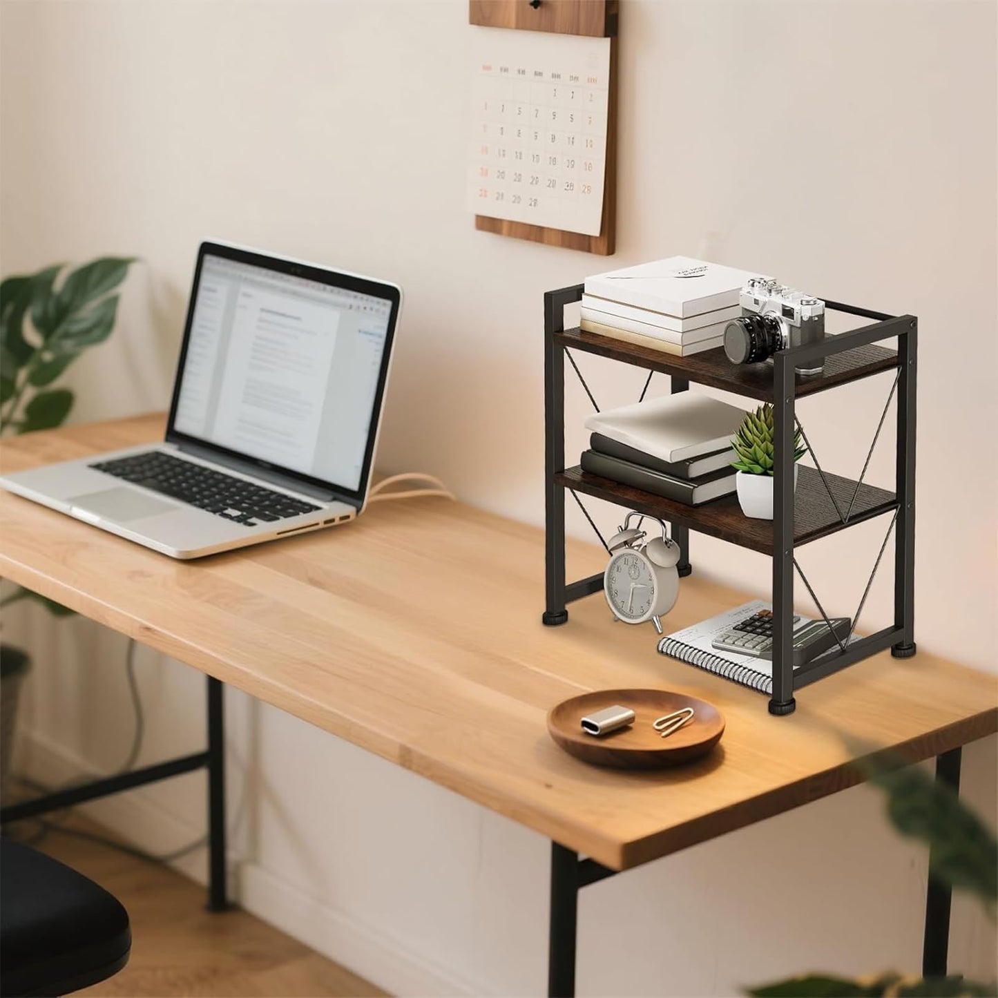 VSIWB Desktop Organizer Shelf, 2 Tiers Desk Organizers and Storage, Countertop Organizer Desktop Bookshelf, Metal and Wooden Desk Storage Shelf, Desk Shelf for Home Office Coffee Bar Bedroom Kitchen