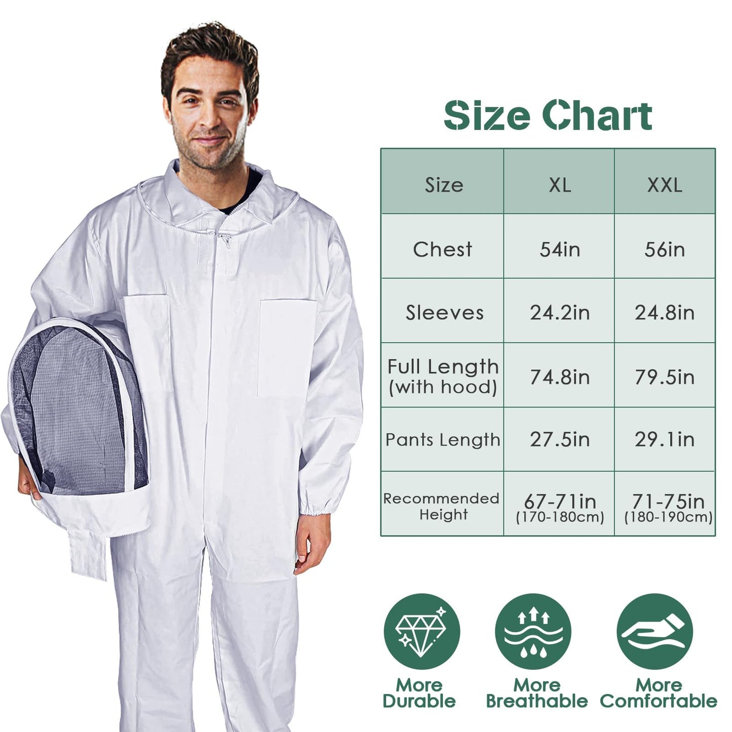 Deuovht Bee Suit Professional Beekeeper Suit for Men Women Full Body Veil Hood Beekeeping Supplies Costume for Beekeeper (XXL (with Gloves))