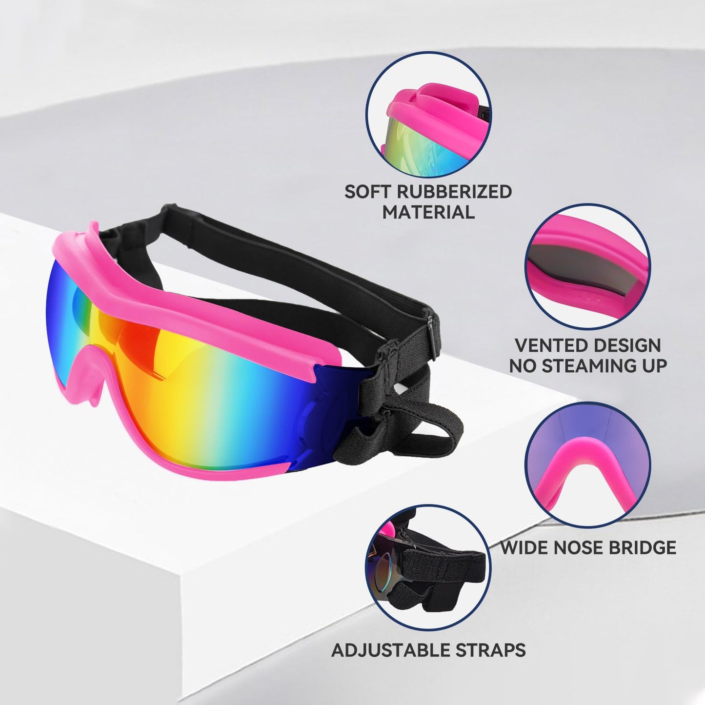 Billionchains Dog Goggles and Helmet Set - Anti-dust UV Protection Sunglasses, Durable Motorcycle Helmet With Ear Hole, Adjustable Pet Glasses for Medium to Large Dogs - Pink