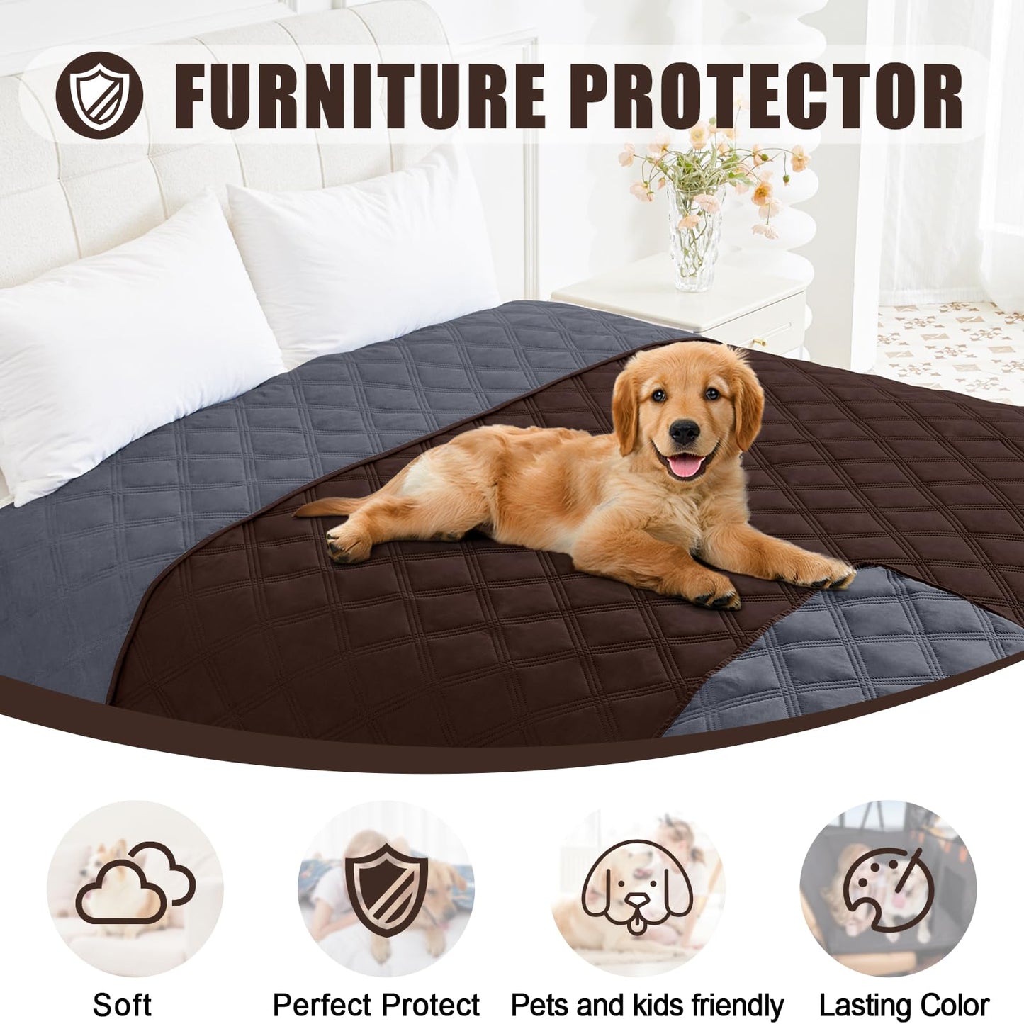 smiry Waterproof Dog Bed Cover Blanket, Soft Reversible Pet Blanket, Washable Leakproof Cats Dogs Couch Cover for Sofa, Couch, Furniture, 68x82 Inch, Chocolate/Dark Grey