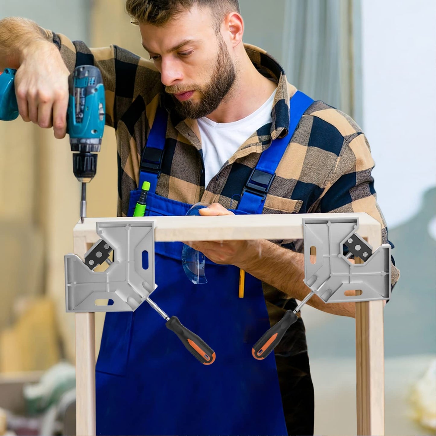 Right Angle Clamp, Housolution [4 Pack]Corner Clamps for Woodworking, 90° Aluminum Alloy with Adjustable Swing Jaw, Right Angle Clip Clamp Tool for Photo Frame Vise Holder Face Frame Boxes Cabinet