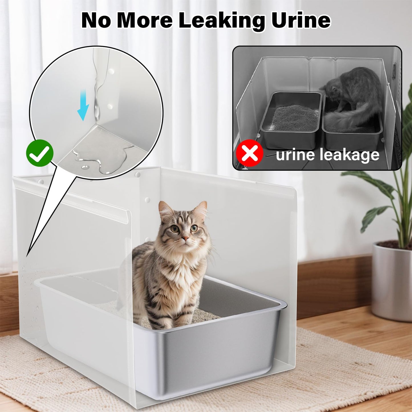 Holintan Litter Box Shield, 23.6"x15.7"x15.7"(Height) XL Litter Box Splash Guard Without Leakage, High Sided Cat Litterbox Pee Shields Easy Clean for Pet Cat/Kitty/Kitten(Without Pan)