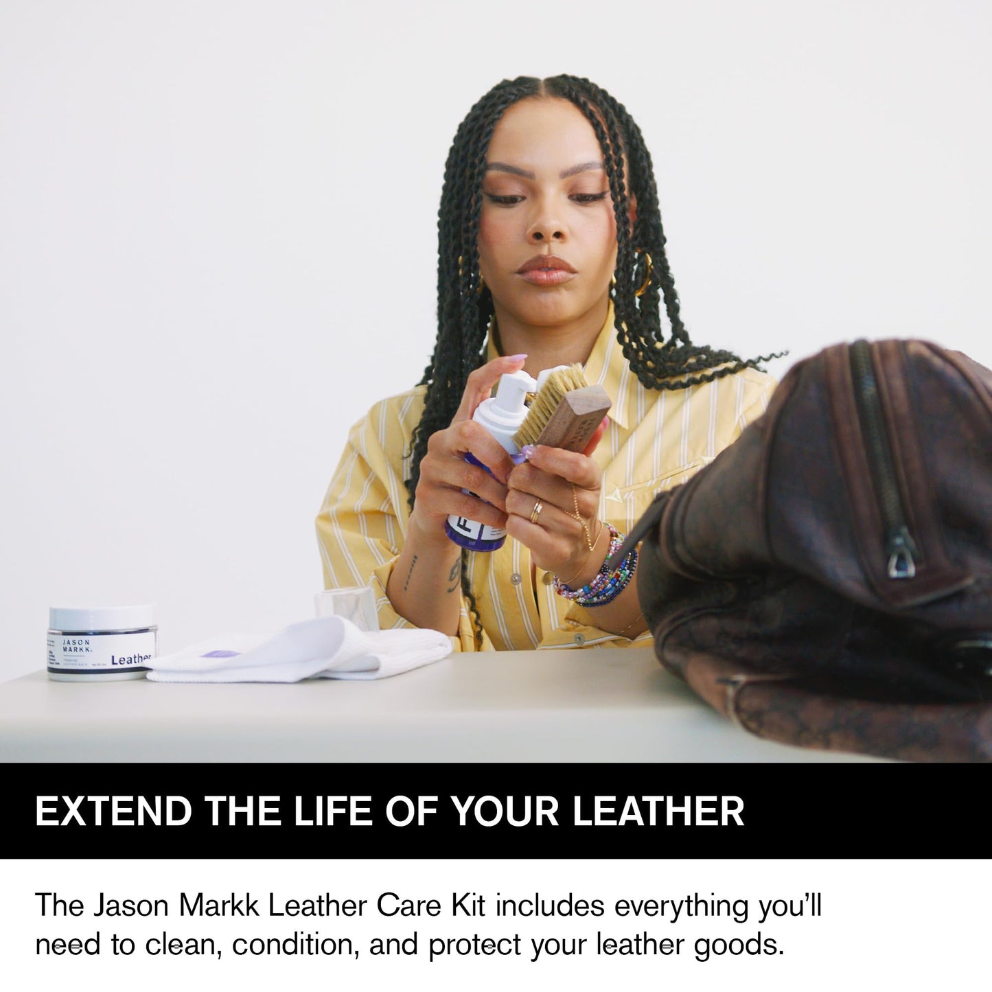 Jason Markk Leather Conditioner and Cleaner Kit - Complete Leather Care | Premium Balm, 4oz Foam Cleaner & Brush | For Boots, Dress Shoes, Jackets | Moisturizes, Cleans & Protects