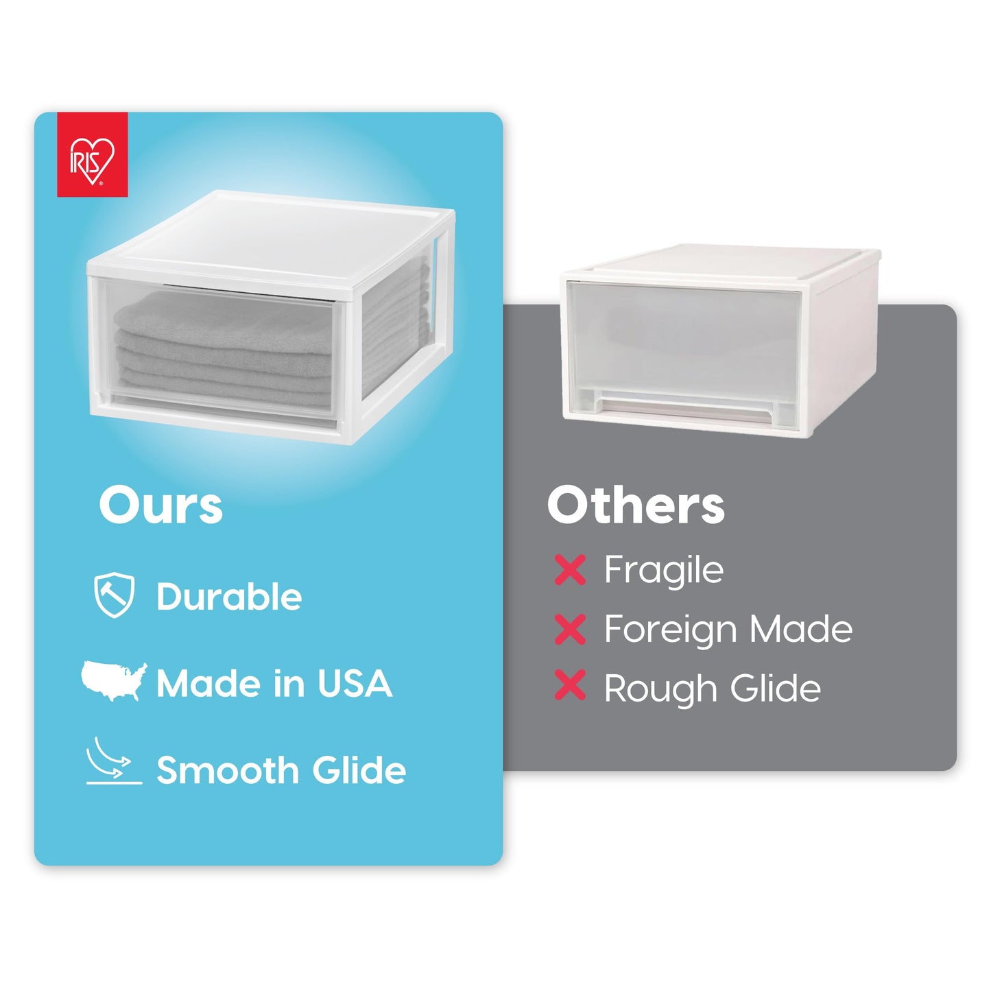 IRIS USA 27.9 L (29.5 US Qt.) Large Plastic Stacking Drawer, 2-Pack, Stackable Storage Organizer Unit with Sliding Drawer for Bedroom Kitchen Under Sink Pantry Craft Room Dorm Office, White