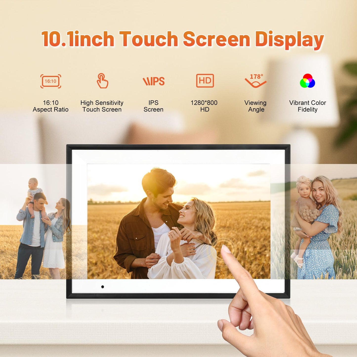 Anna Bella Digital Photo Frame 10.1 Inch with 1280x800 HD IPS Touch Screen, 32GB WiFi Digital Picture Frame with App Sharing, Auto-Rotate Photo Frame with Sleep Mode, Gift for Parents, Friends