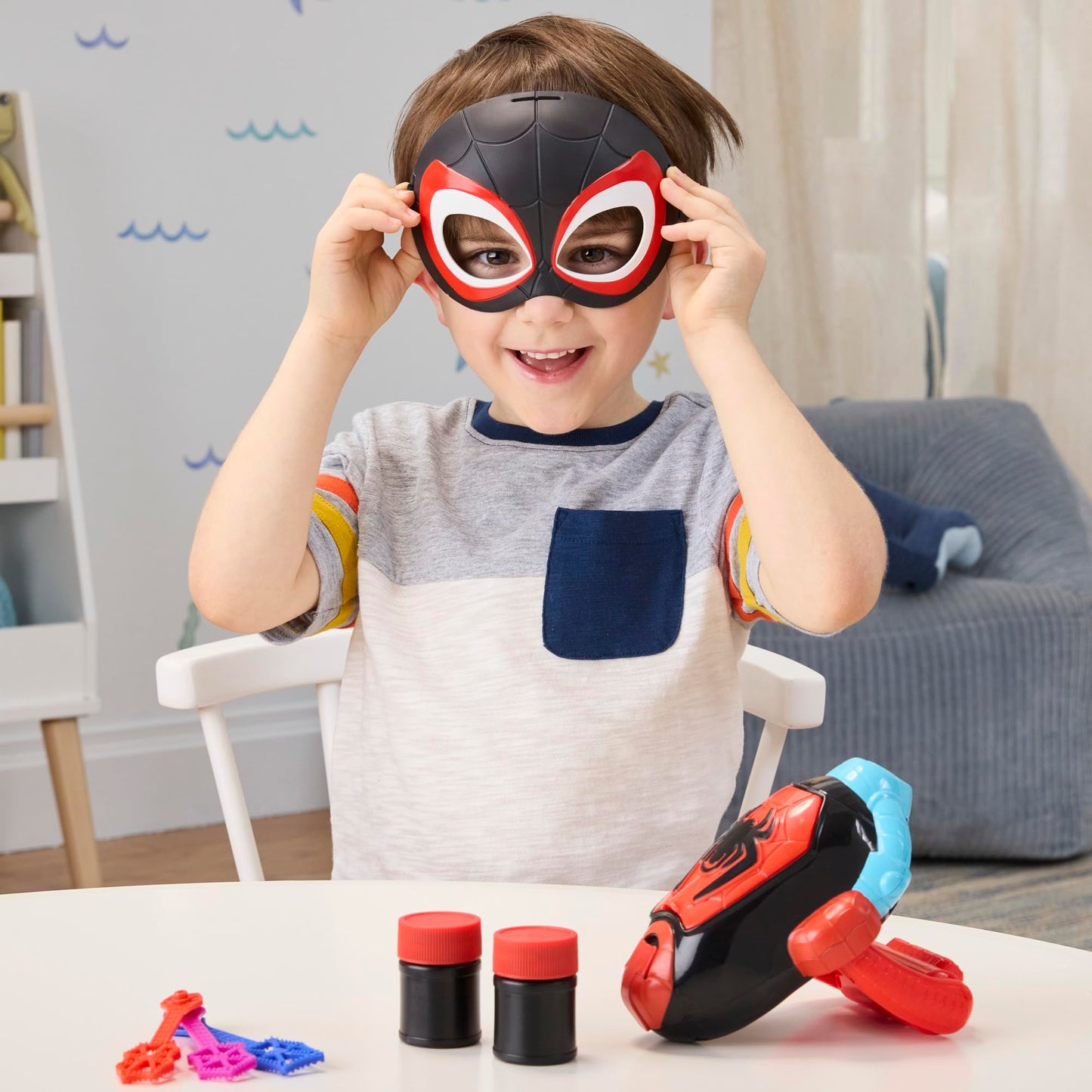 Marvel Spidey and His Amazing Friends Water-Webs Miles “Spin” Morales Electronic Bubble Slinger Role Play Set with Mask, Super Hero Toys for Kids, Ages 3+ (Amazon Exclusive)