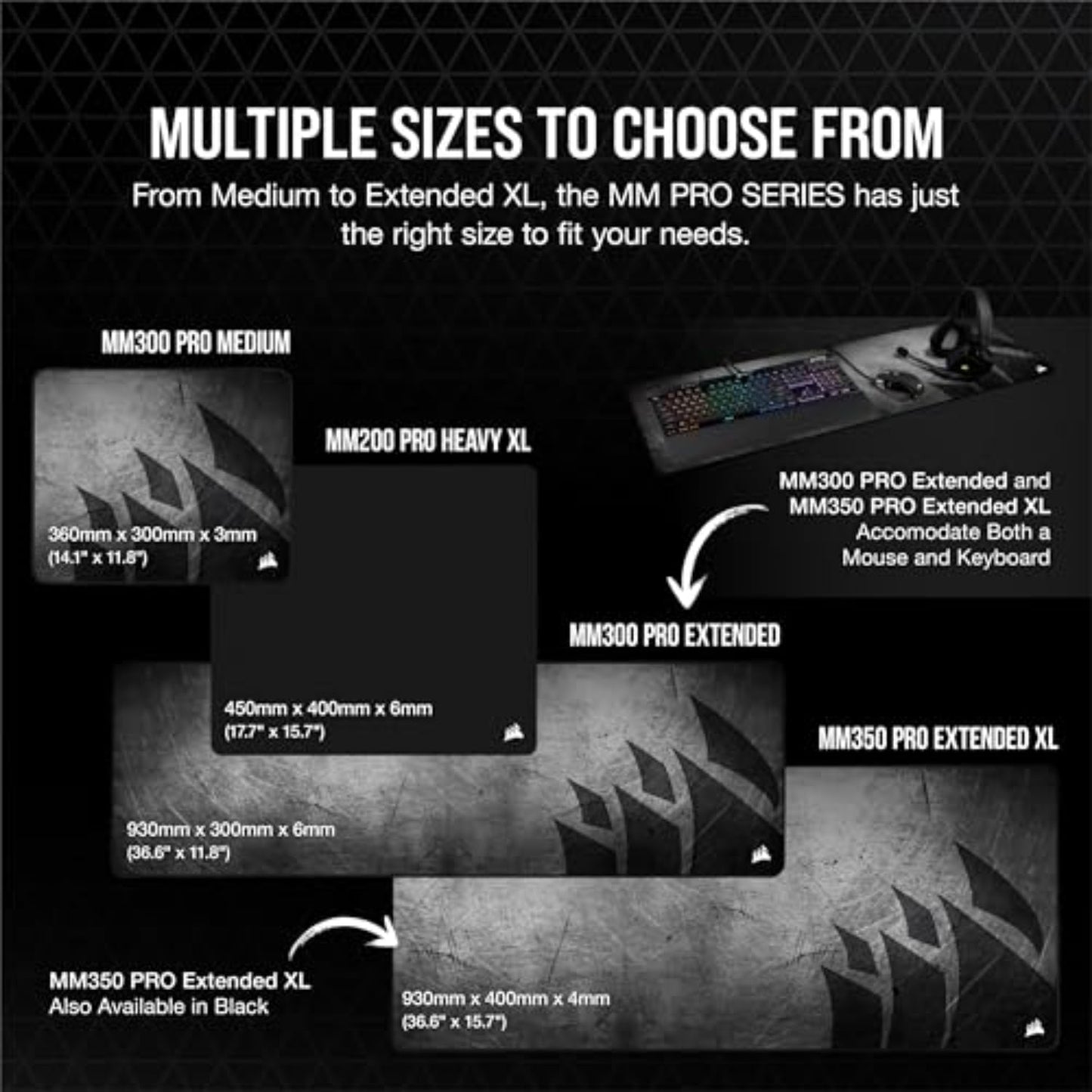 Corsair MM350 PRO Premium Spill-Proof Cloth Gaming Mouse Pad – Extended XL, Multicolor (CH-9413771-WW)