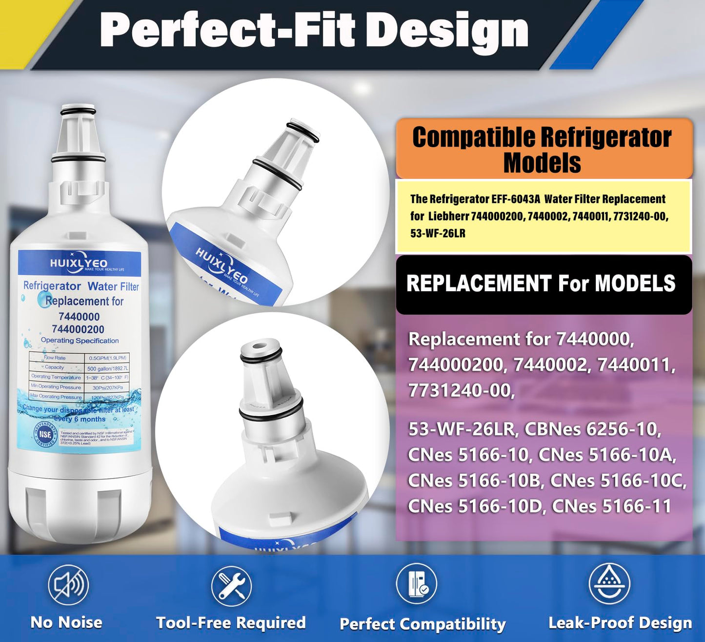 EFF-6043A Replacement Filter, Compatible with Liebherr 744000200, 7440002 Refrigerator Water Filter(2PCS)