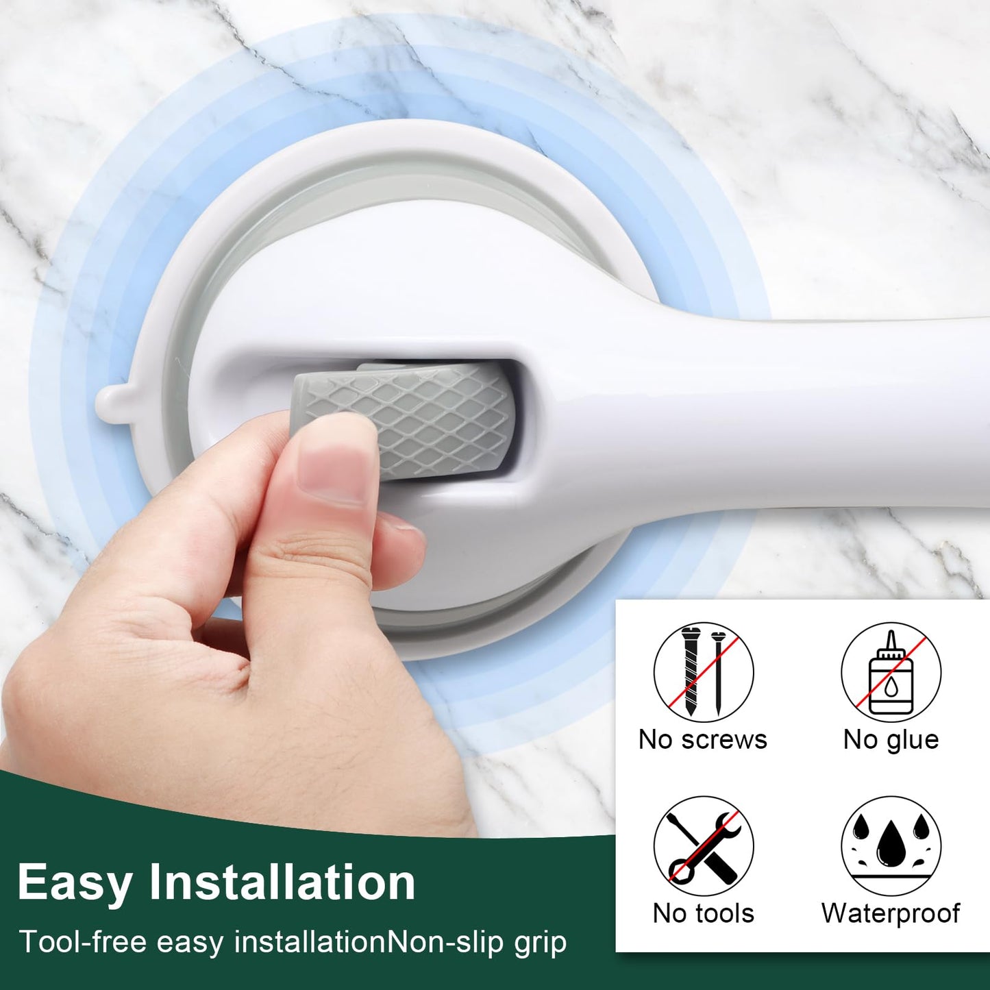 sunzone 2 Pack Suction Grab Bars, Grab Bar for Elderly,Heavy Duty Shower Handle,Bathroom Grab Bars for Seniors,Removable Shower Handrails
