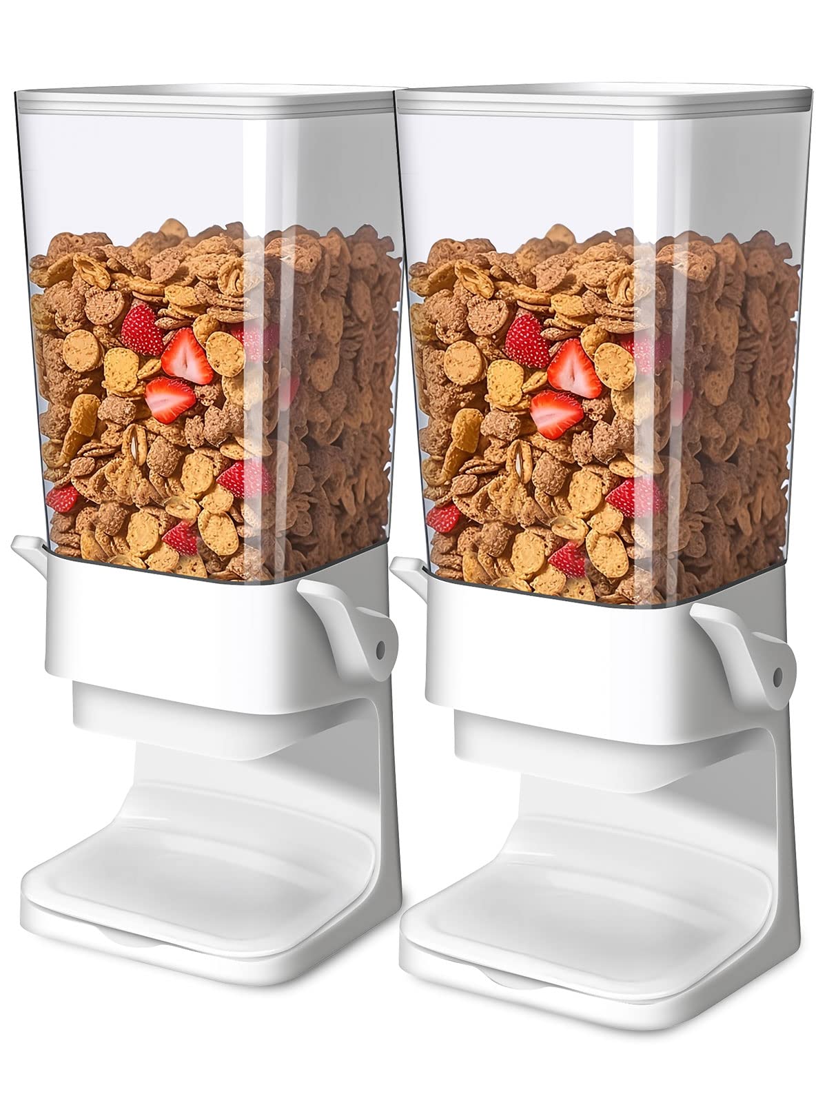 Tokokimo Cereal Dispenser Countertop, Cereal Containers Storage Dispenser 5L, Not Easy to Crush Food Dry Food Dispenser for Rice, Grains, Nuts, Snack,Oatmeal, Pet food, White, 2Pc