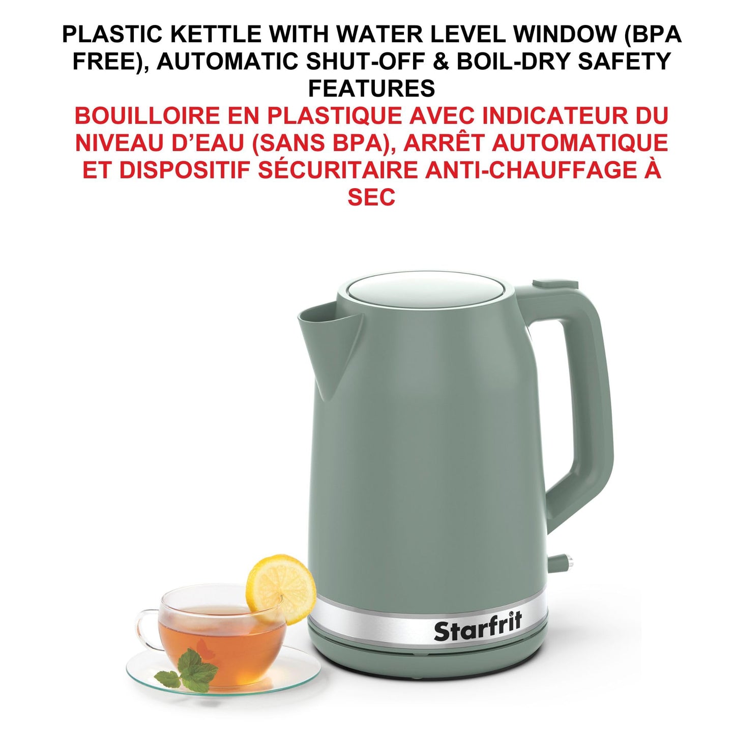Starfrit Electric Kettle - 1.7L Capacity - Water Level Indicator - Automatic Shut-Off - 1500W – Sage