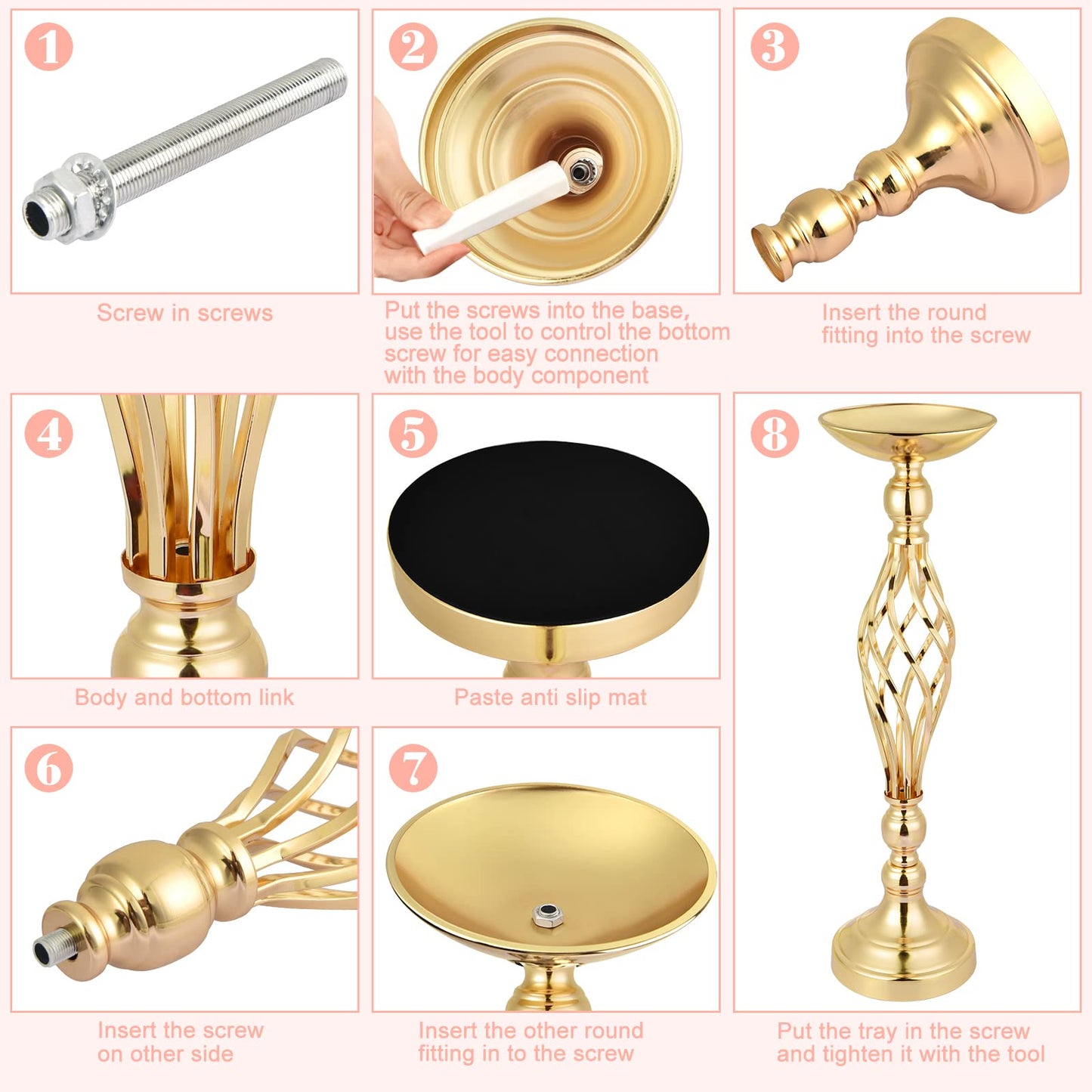 10 PCS Gold Flower Stand Centerpiece, Wedding Table Gold Flower Stand Vases Centerpiece Decorations for Wedding, Birthday Party and Other Holiday Event