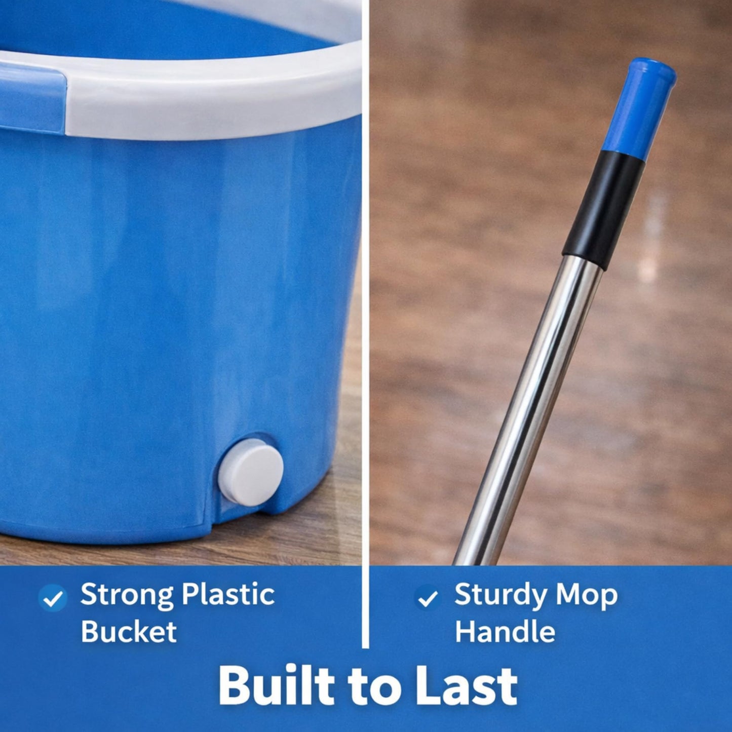 NESTLYF Spin Mop & Bucket Set Blue, 2 PCS Microfiber Mops with Stainless Steel Handle, Easy Self-Wringing System, Durable ABS Bucket, Deep Cleaning for Home Floors