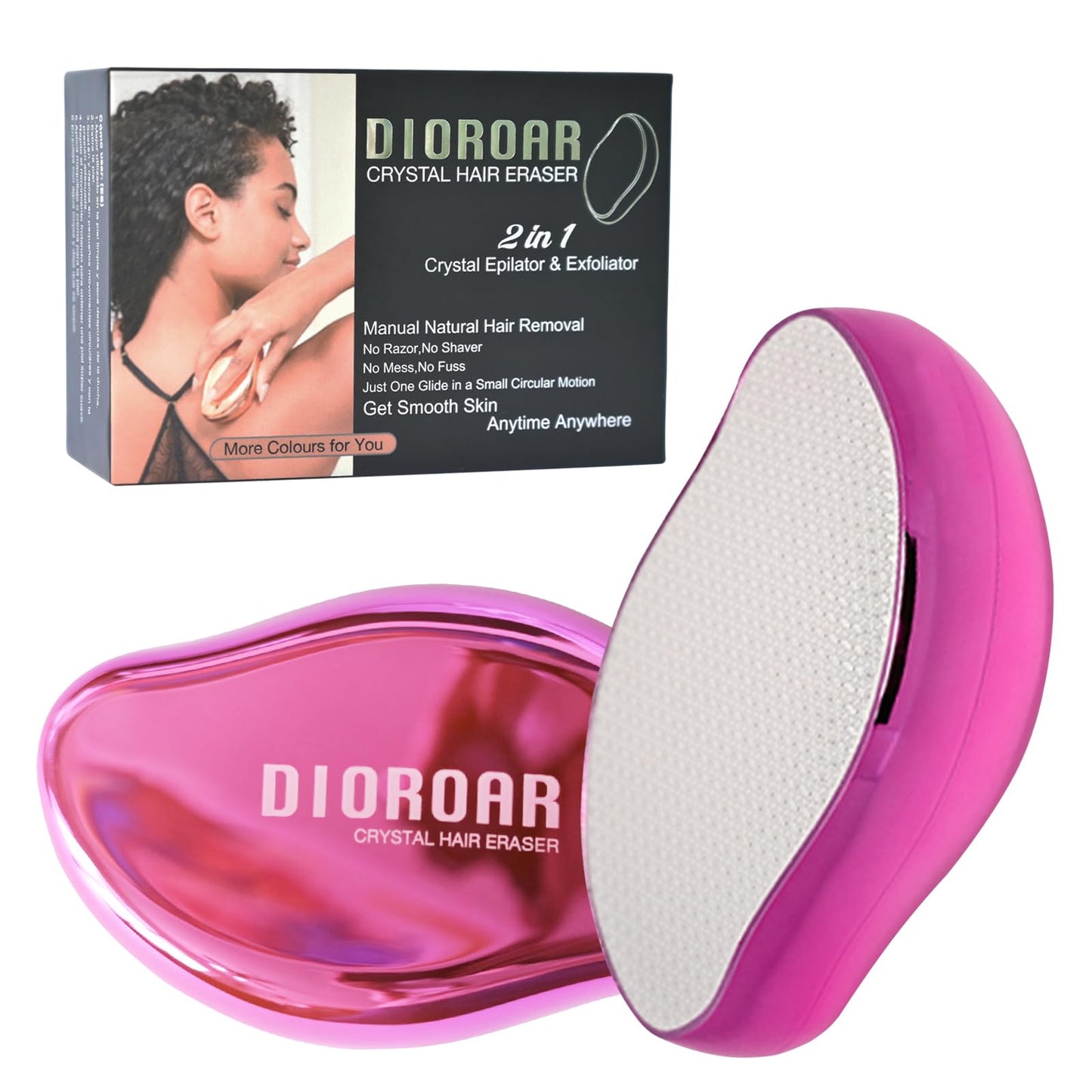 DIOROAR Crystal Hair Eraser,Upgrade Crystal Hair Remover,Physical Nano Glass Hair Removal Device,Painless Epilator and Exfoliator without Shaver for Quick Soft Silky Skin(Hot Pink)