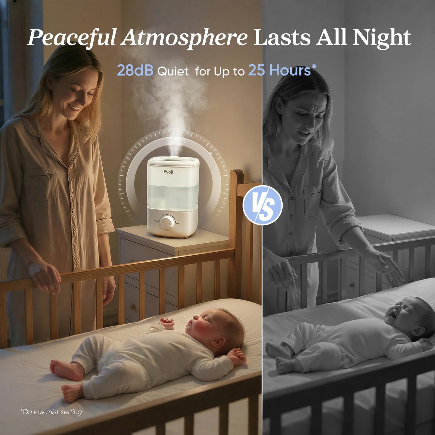 Levoit Humidifiers for Bedroom, Top Fill Cool Mist Air Humidifier for Baby Nursery, Plants, Ultrasonic, Auto Shut-off, BPA Free, Quiet, Knob Control, 360° Nozzle