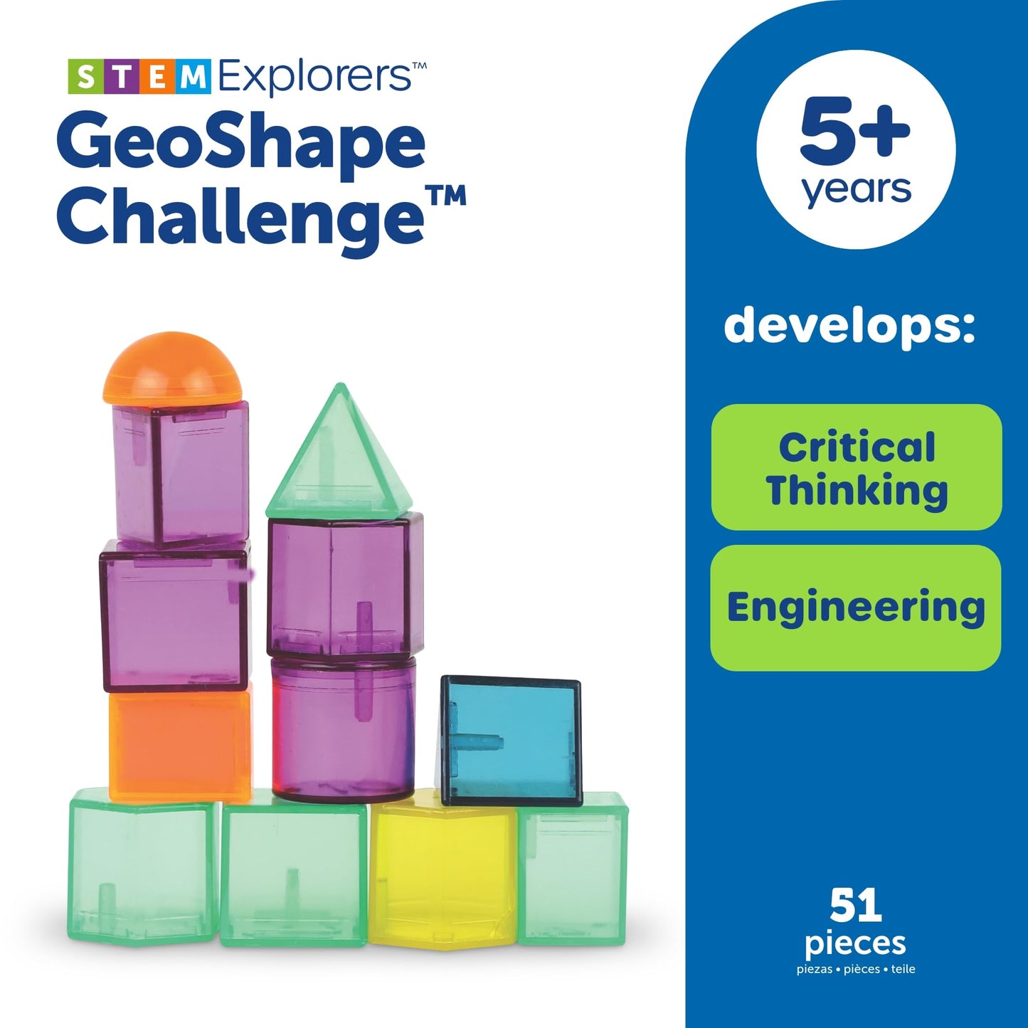 Learning Resources STEM Explorers GeoShape Challenge - 3D Geometry School Shapes, Montessor Math Manipulatives, Critical Thinking, STEM Homeschool, Classroom Must Haves, Teacher Supplies
