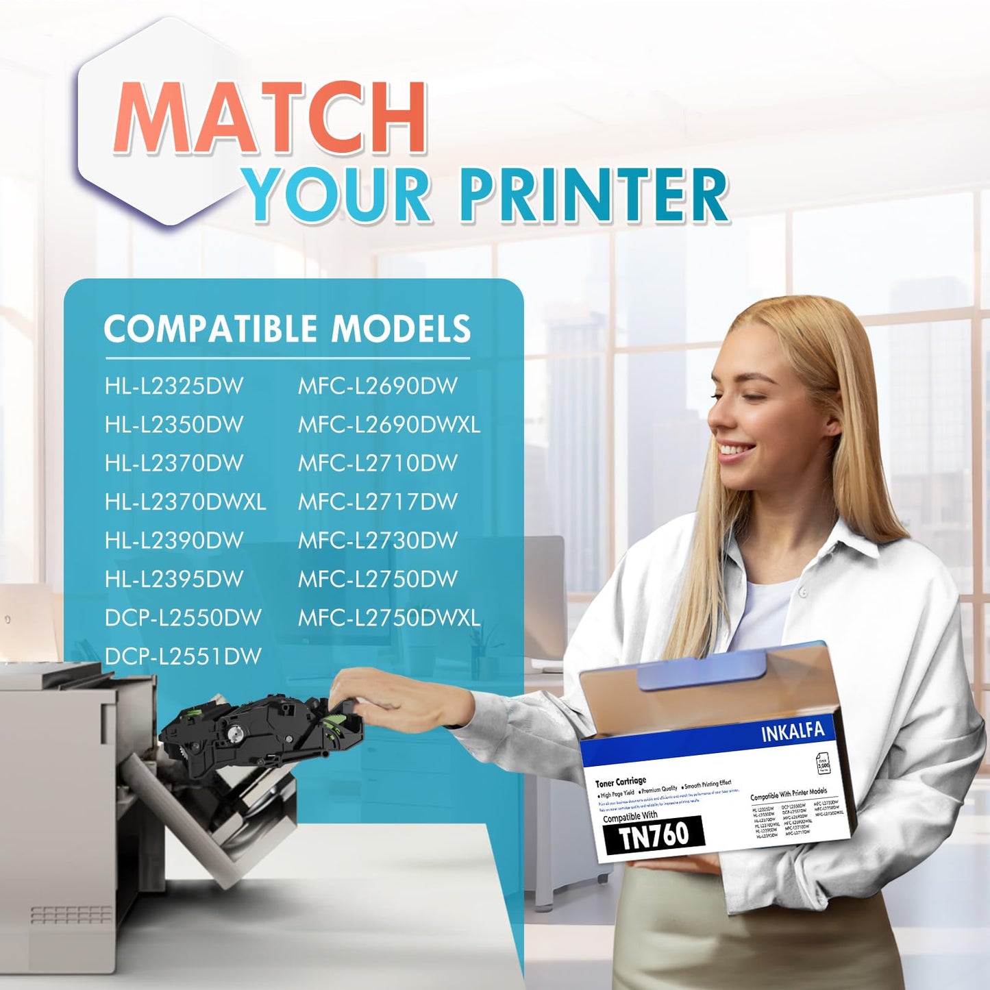 Inkalfa Compatible TN760 Toner Cartridge: Replacement for Brother TN760 TN730 TN-760 TN 760 730 TN-730 for DCP-L2550DW HL-L2390DW MFC-L2710DW MFC-L2750DW MFC-L2730DW Printer Ink (Black, 4-Pack)
