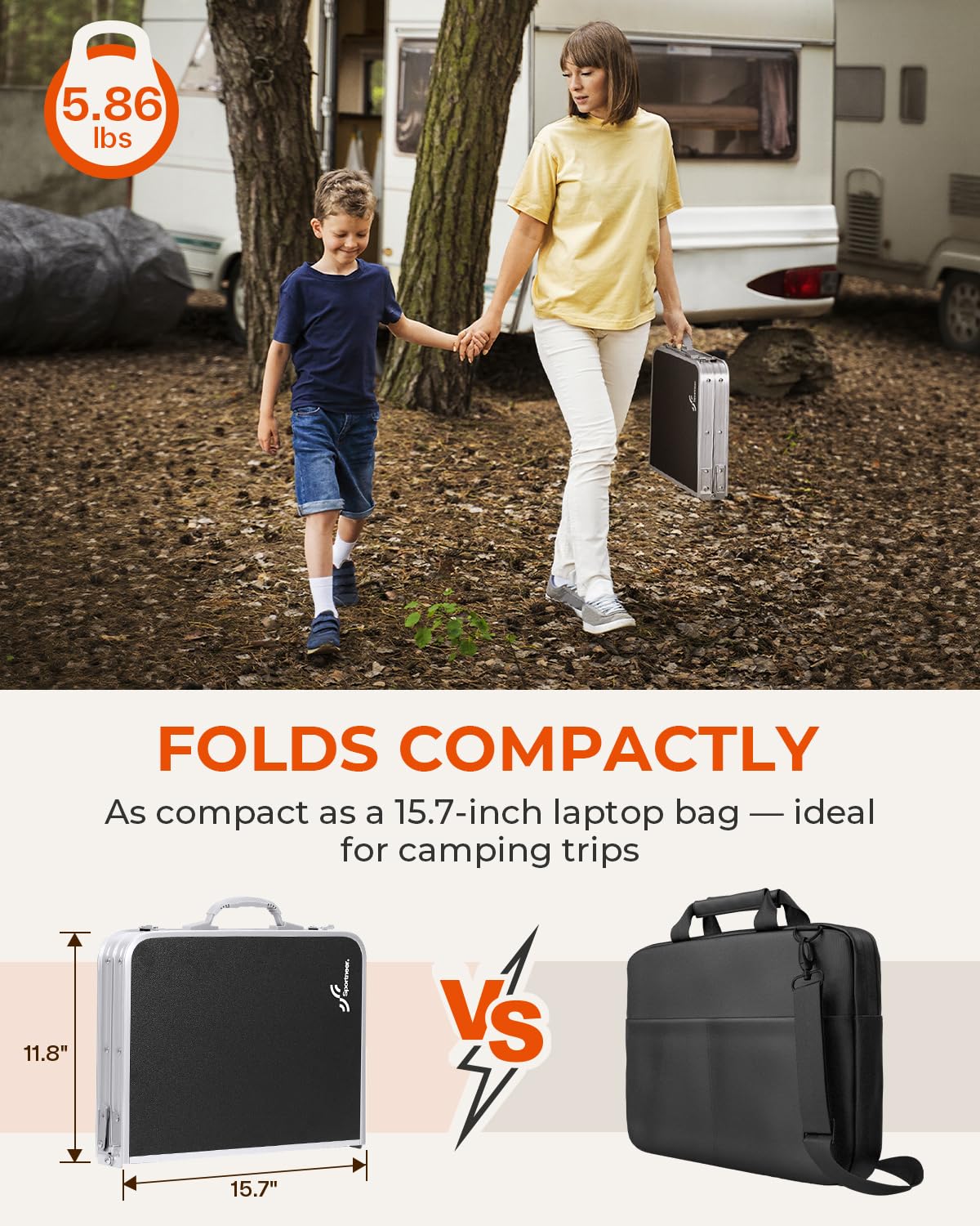 Sportneer Small Folding Table 2ft, 4 Adjustable Height Folding Camping Table with Mesh Layer Lightweight Portable Folding Camping Tables Aluminum Camping Table Outdoor Table for Picnic Beach BBQ