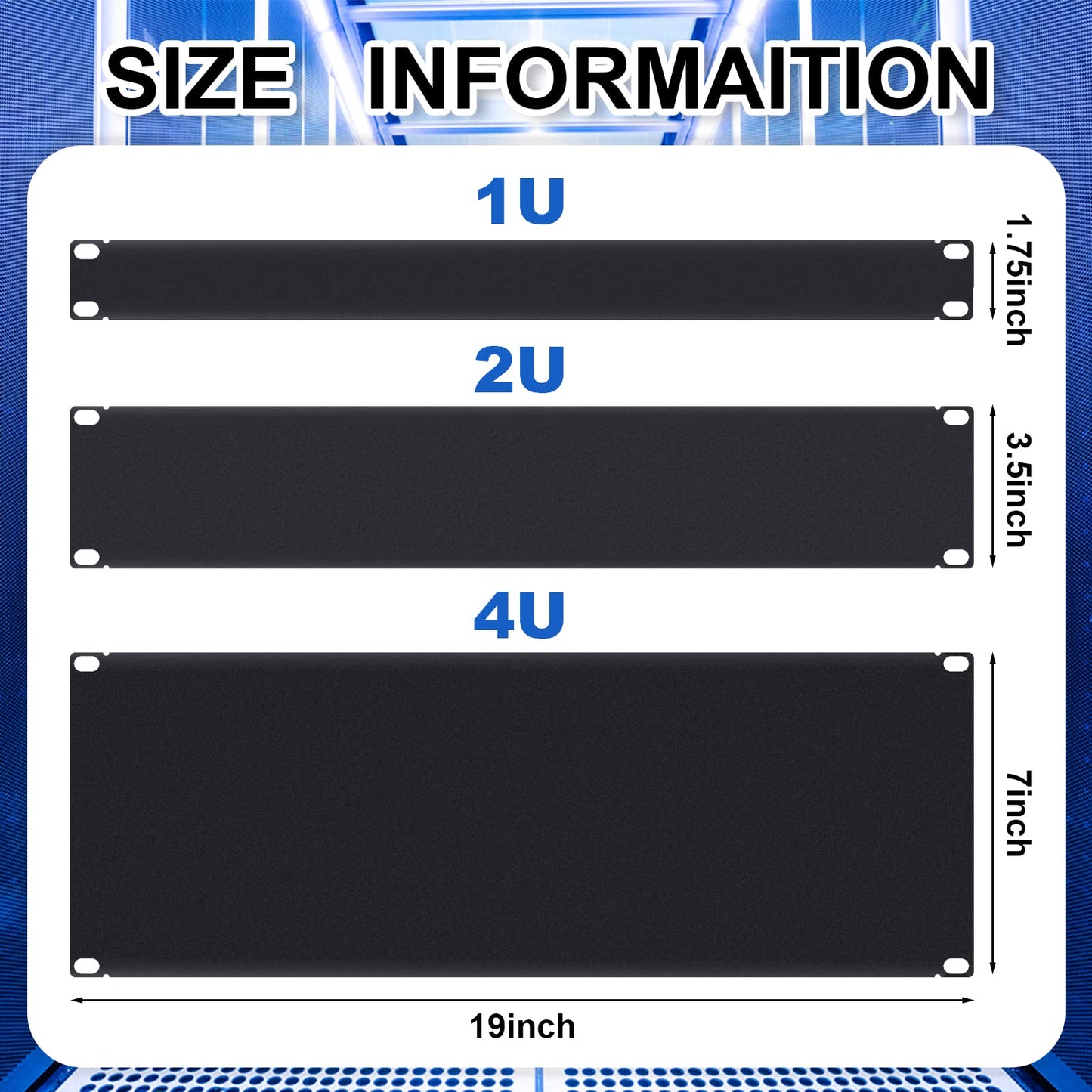 3 Pieces 1U,2U,4U Blank Panel Metal Rack Mount Filler Panel Spacer 19 Inches Kit for Enclosure Server Rack Cabinet Black