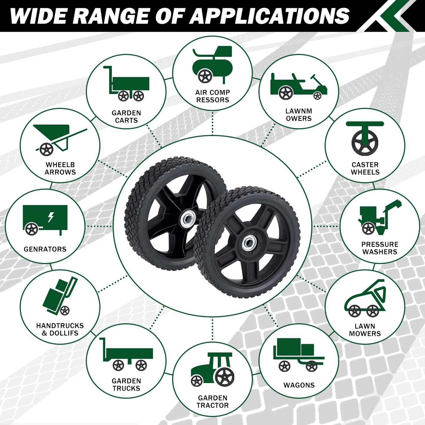 CheeMuii 4 Pcs 8 Inch Lawn Mower Wheels 4 Pack 8" Push Lawn Mower Wheels with Bolts and Lock Nuts Kit Fit for Most Standard push Lawn Mowers/Generator/Garden Tiller/Handtruck