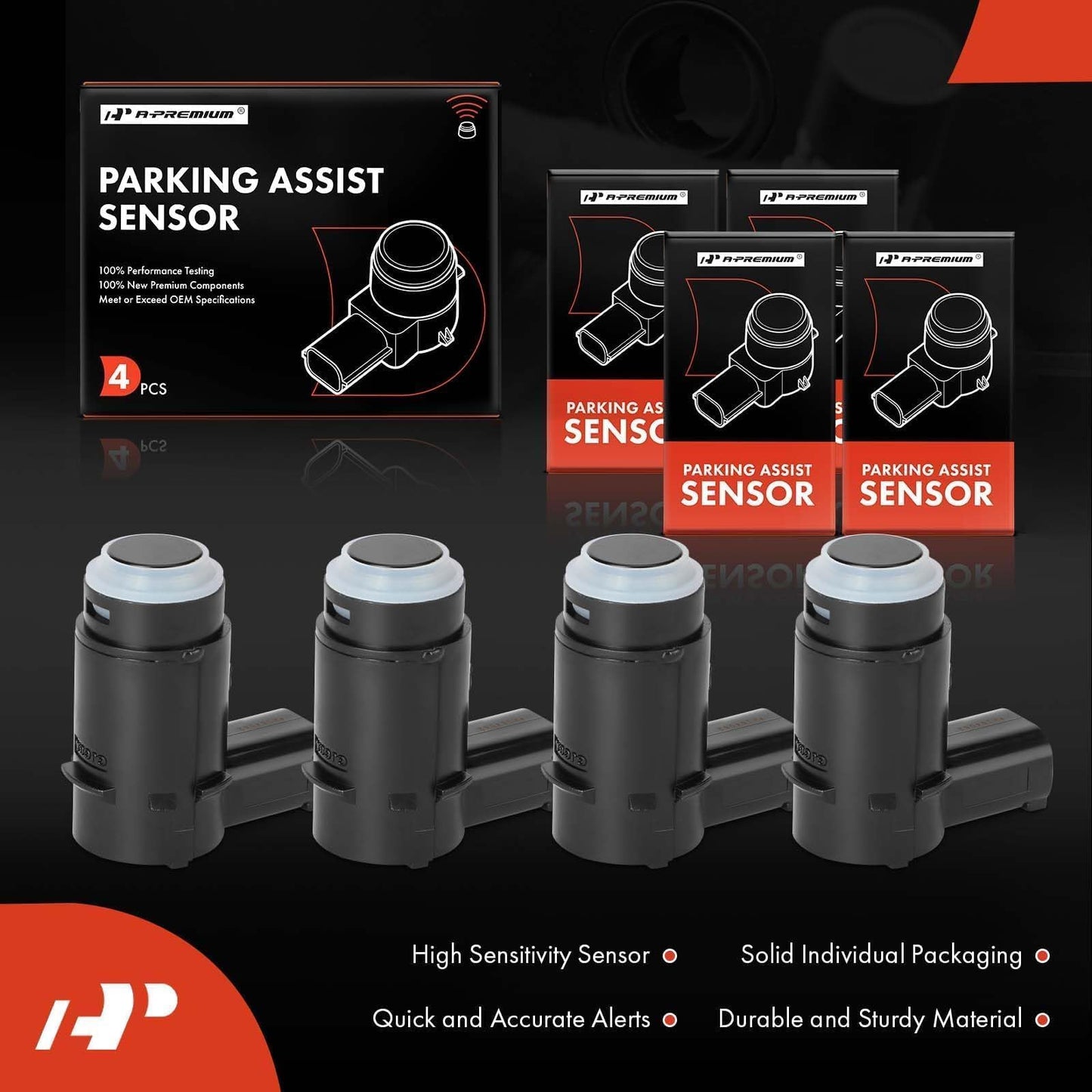 A-Premium (4-PC) Rear Reverse Backup Parking Assist Sensor Compatible with Select Ford and Lincoln Models - F-150 F150 2009-2014, Mark LT 2010-2014, Replace# 9L3Z-15K859-D