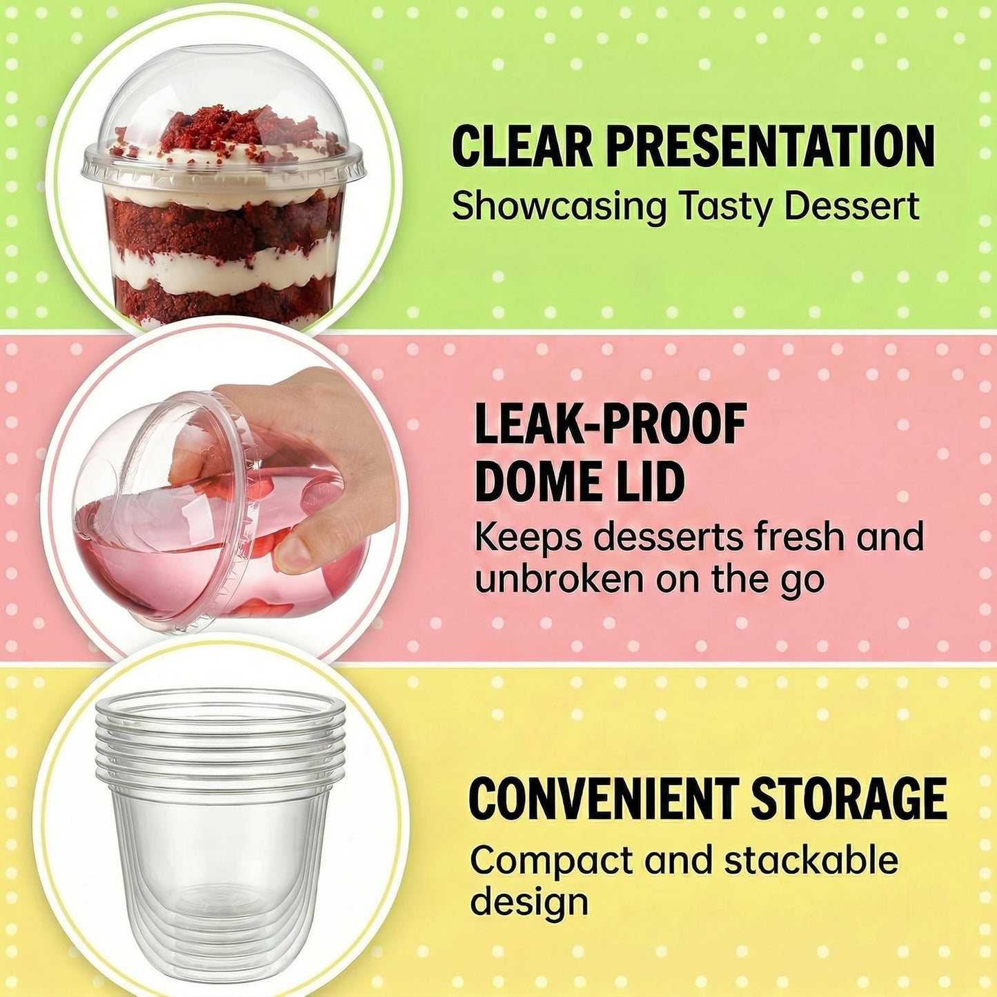Nicunom 100 Pack 12 oz Clear Dessert Cups with Dome Lids (No Hole) & Sporks, Plastic Parfait Cups, No Leaking Disposable Party Cups with Lids for Ice Cream Fruit Cake Snacks Yogurt Cold Drinks