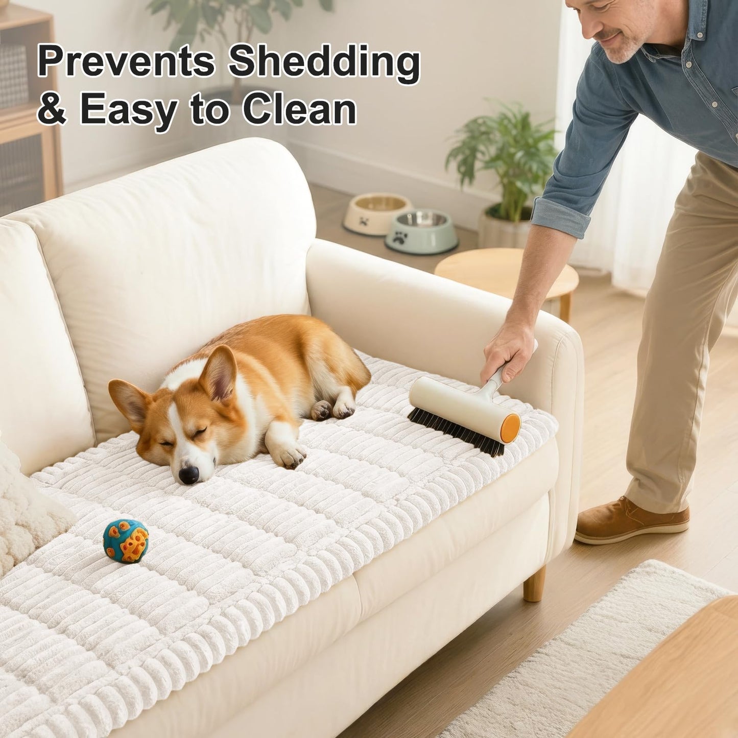 smiry Couch Cover for Dogs Washable, Non Slip Fuzzy Pet Couch Covers for 3 Cushion Sofa Pet Friendly, Thick Soft Sofa Slipcovers Cushion Protector (White, 27.6" x 82.7")