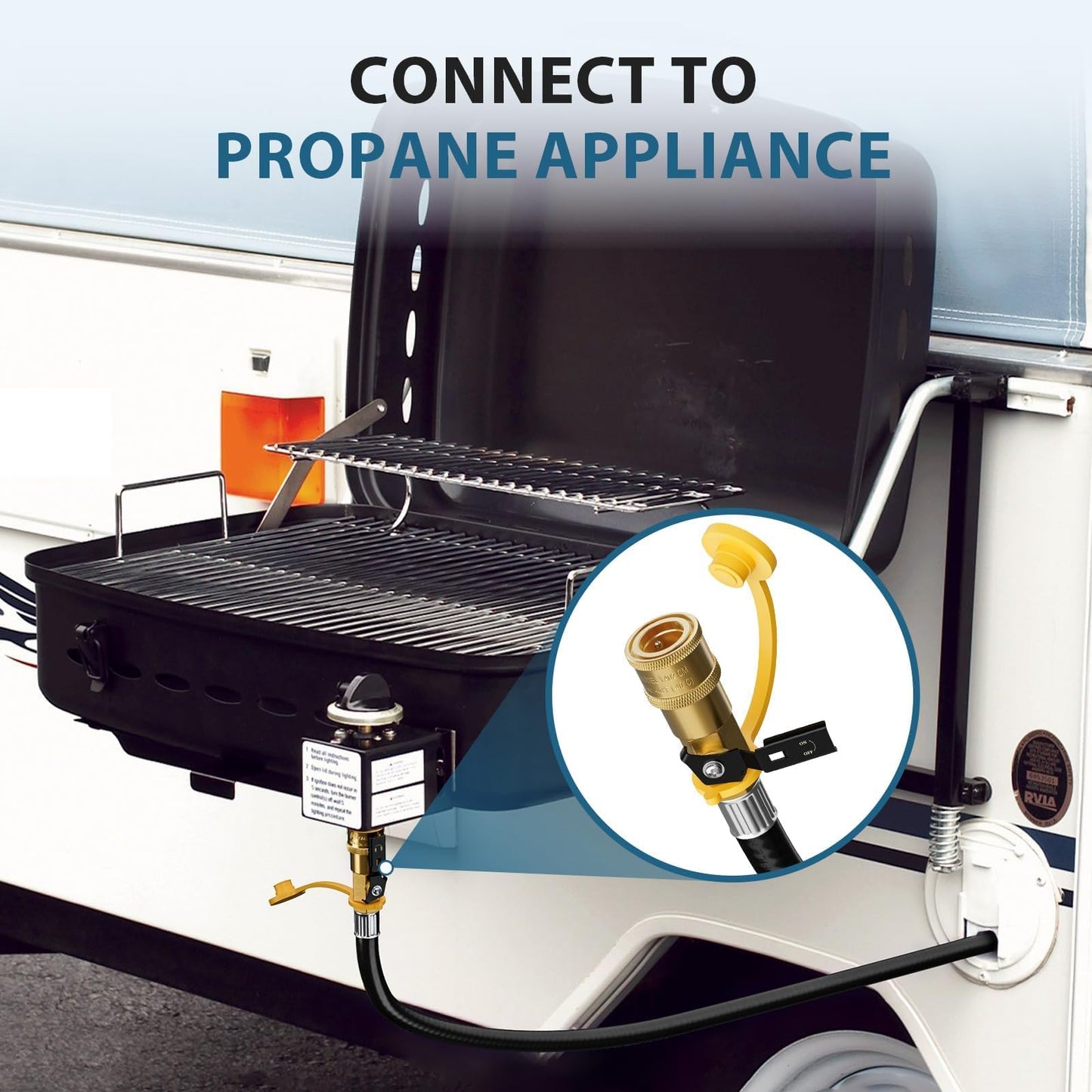 Rushare 20 FT Propane Quick Connect Hose for RV to Grill - Low Pressure Extension Hose with 1/4" Safety Shutoff Valve and 1/4" Male Full Flow Plug, Ideal for Gas Grills, Griddles, Stoves, Fire Pits